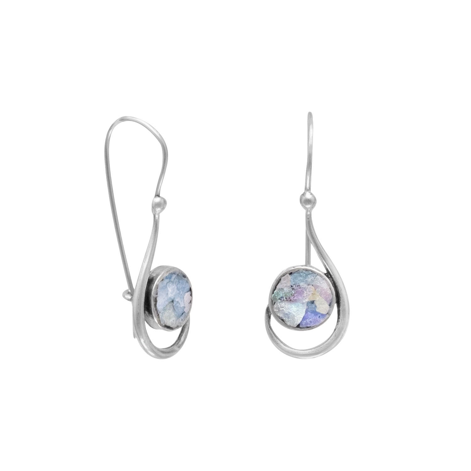 Hook Shape Earrings with Roman Glass - Joyeria Lady