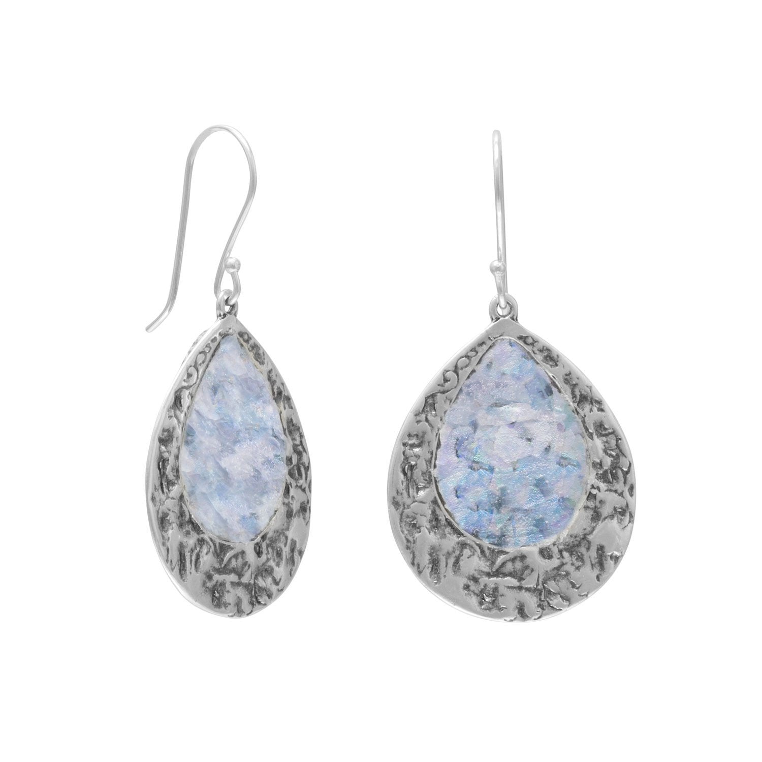 Oxidized Pear Shape Roman Glass Earrings - Joyeria Lady
