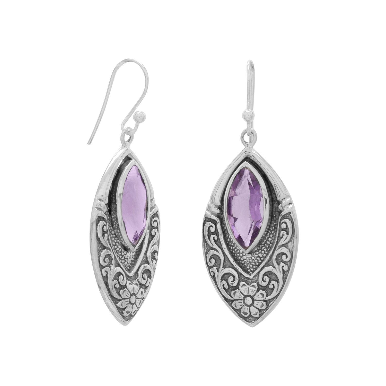 Oxidized Marquise Earrings with Amethyst - Joyeria Lady