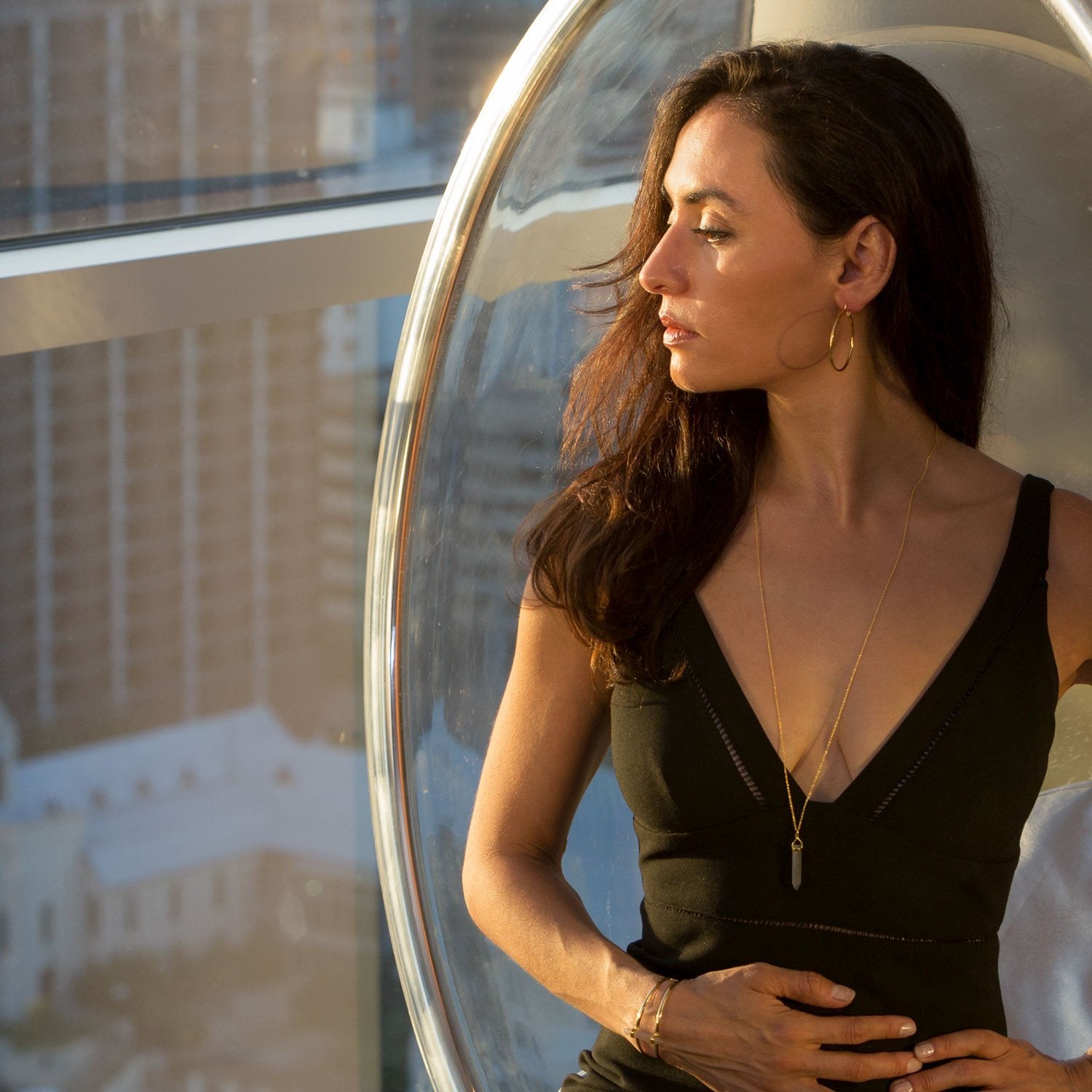 14 Karat Gold Plated Spike Pencil Cut Gray Moonstone Necklace - Joyeria Lady