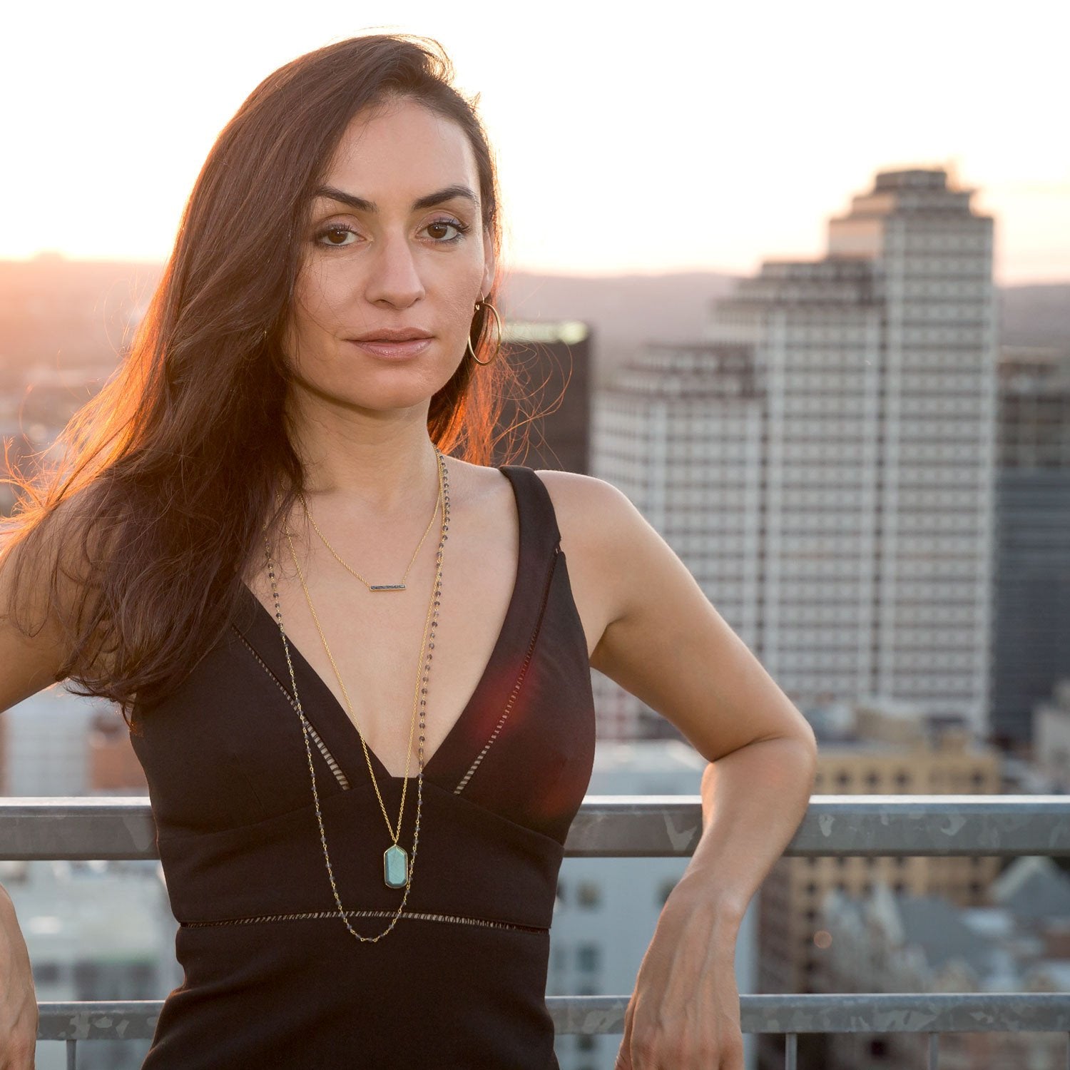 14 Karat Gold Plated Double Strand Iolite and Labradorite Necklace - Joyeria Lady