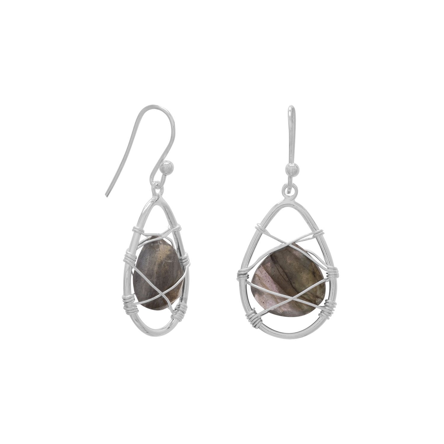 Wire Wrap Labradorite Earrings - Joyeria Lady