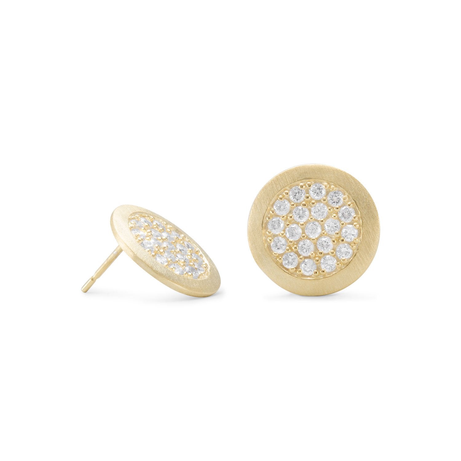14 Karat Gold Plated Pave CZ Post Earrings - Joyeria Lady