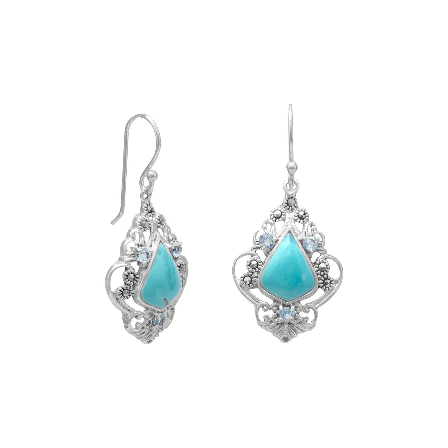 Reconstituted Turquoise, Blue Topaz and Marcasite Earrings - Joyeria Lady