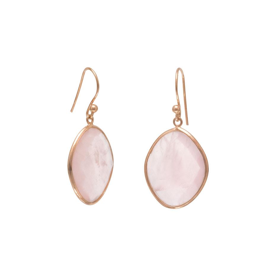 14 Karat Rose Gold Plated Rose Quartz Earrings - Joyeria Lady