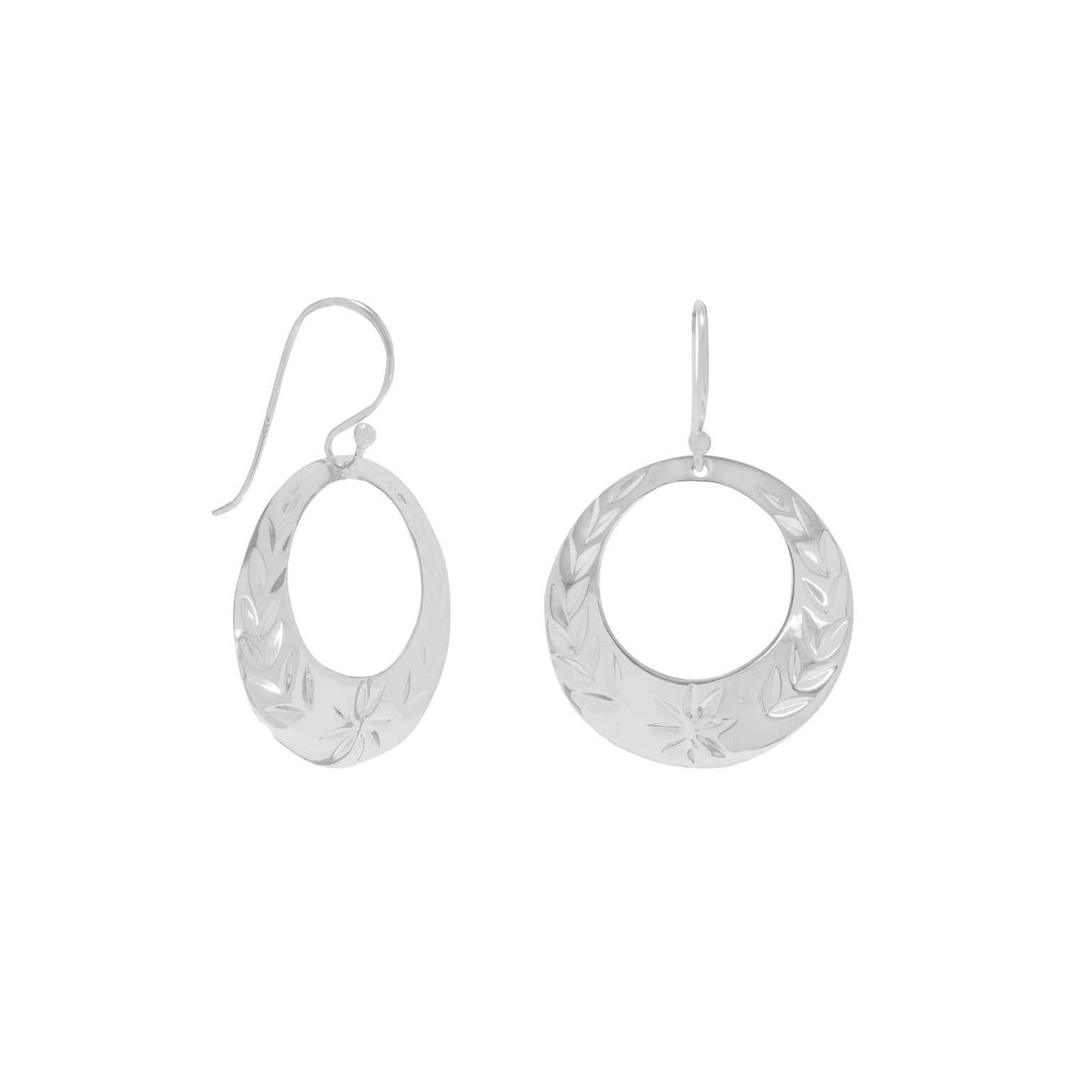 Floral Design Diamond Cut Circle Earrings - Joyeria Lady