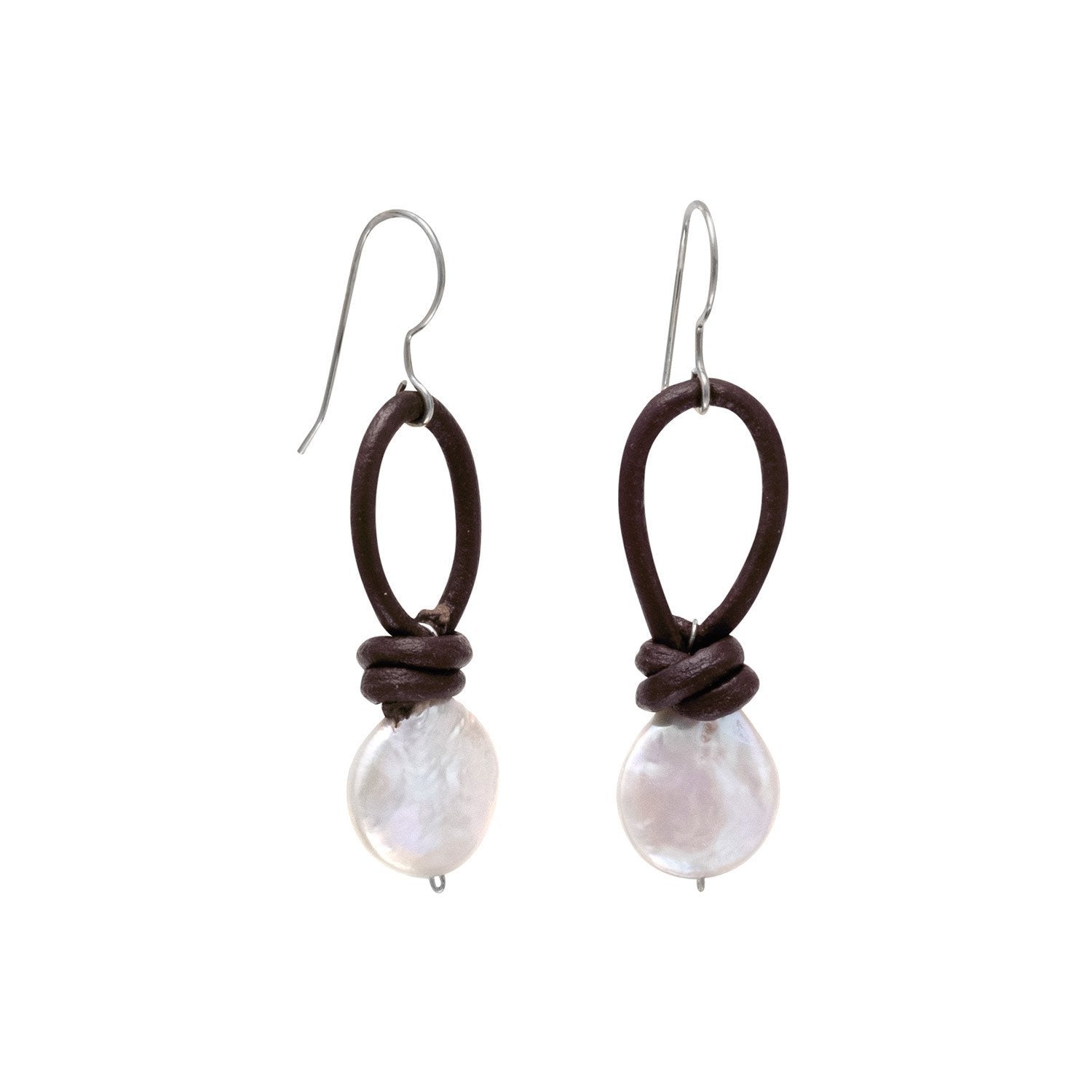 Leather and Cultured Freshwater Pearl Earrings - Joyeria Lady