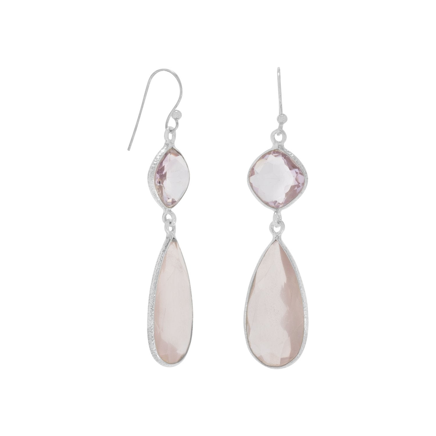 Pink Amethyst and Rose Quartz Drop Earrings - Joyeria Lady