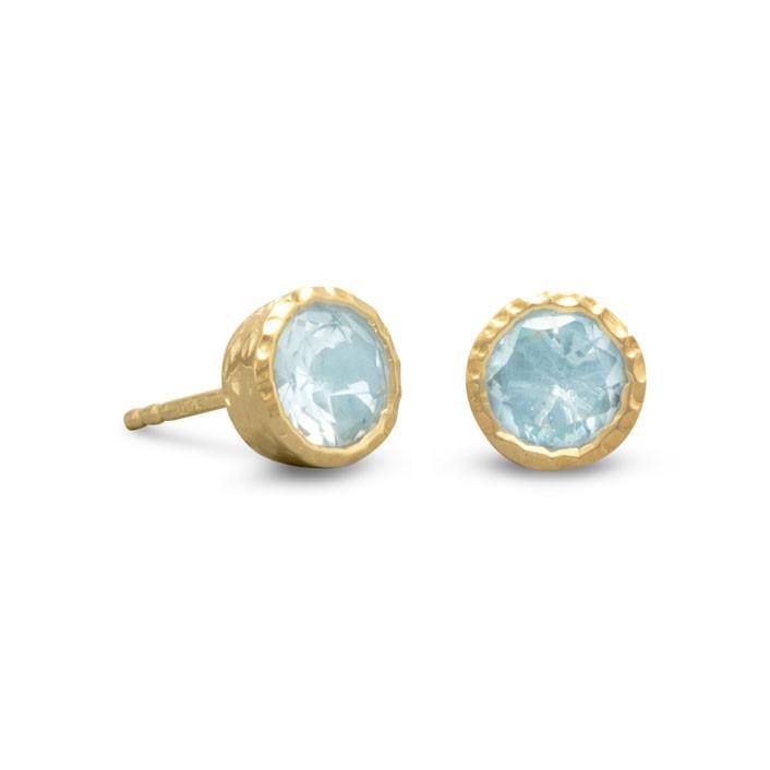 14 Karat Gold Plated Silver Blue Topaz Stud Earrings - Joyeria Lady