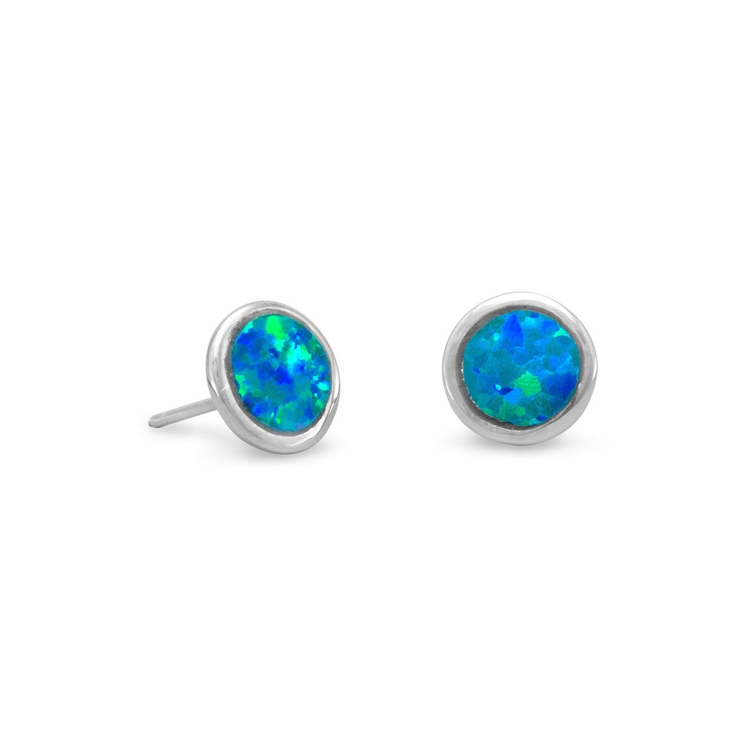 Rhodium Plated Synthetic Opal Stud Earrings - Joyeria Lady