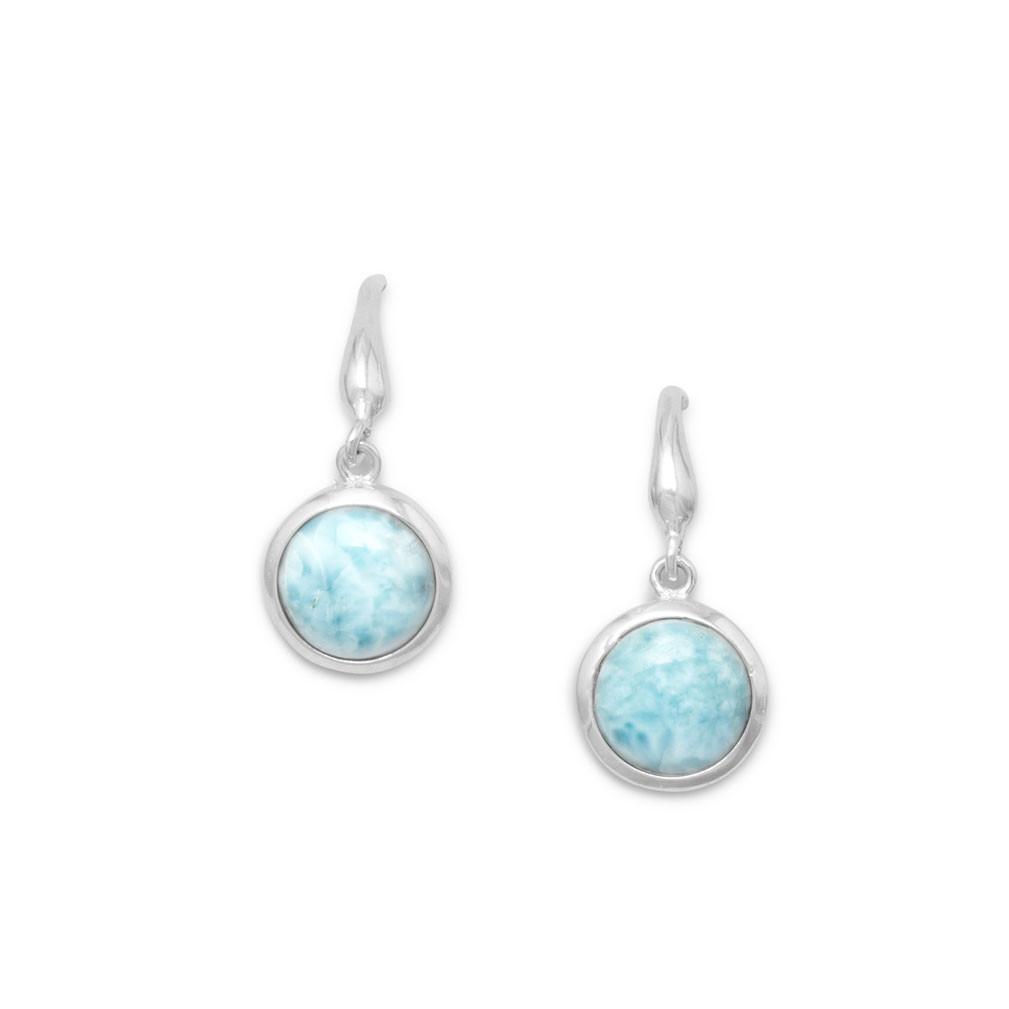 Rhodium Plated Larimar Drop Earrings - Joyeria Lady