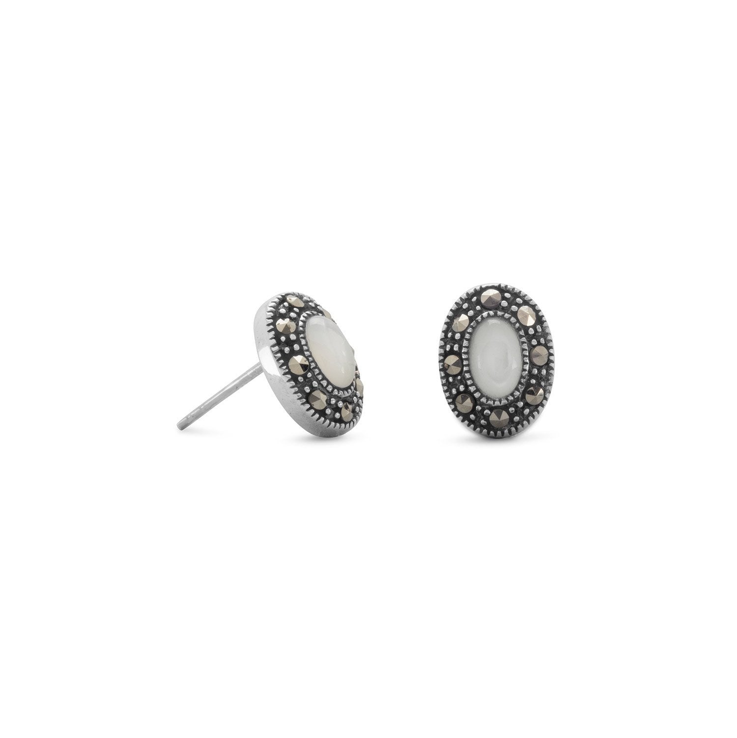 Marcasite and Shell Stud Earrings - Joyeria Lady