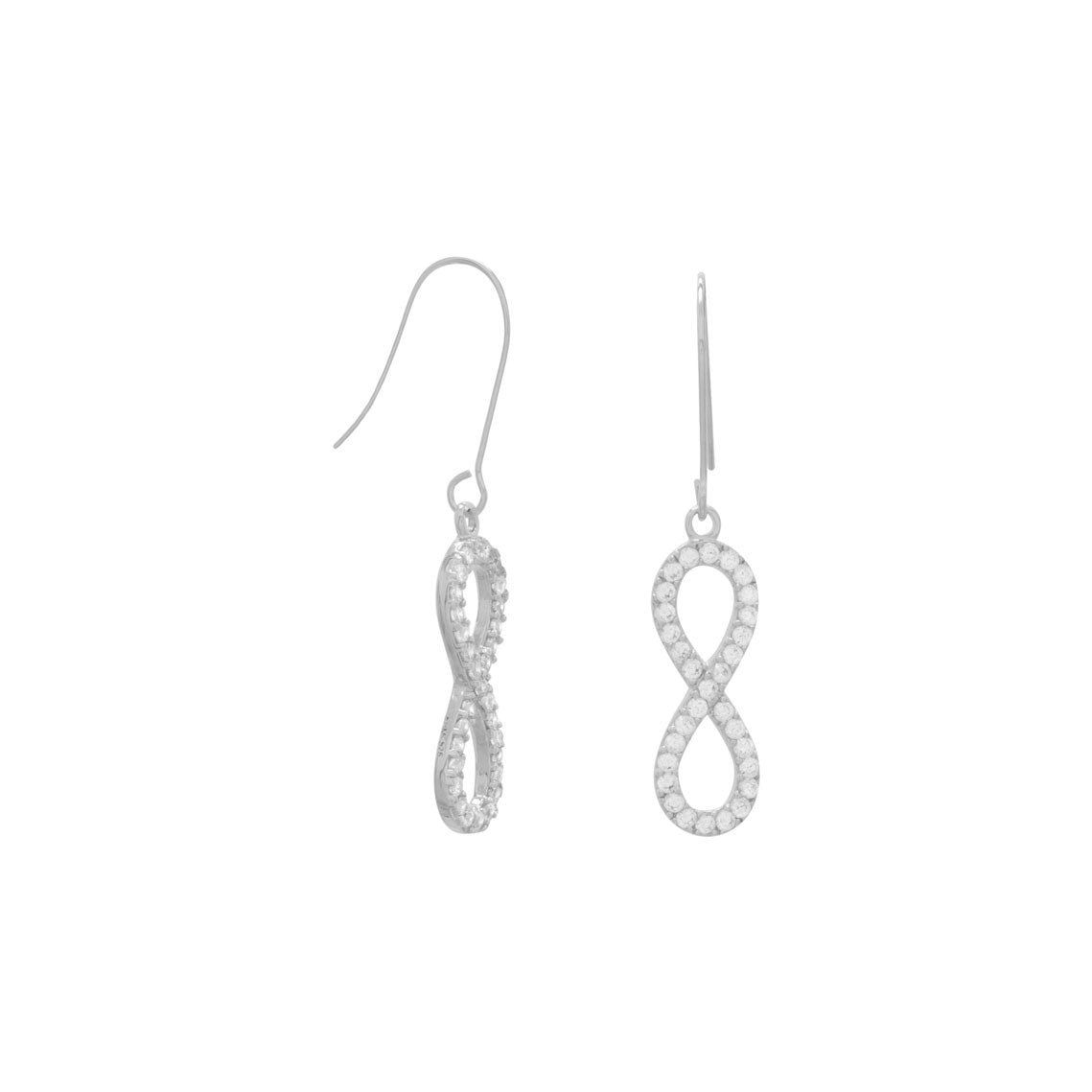 Rhodium Plated CZ Infinity Drop Earrings - Joyeria Lady