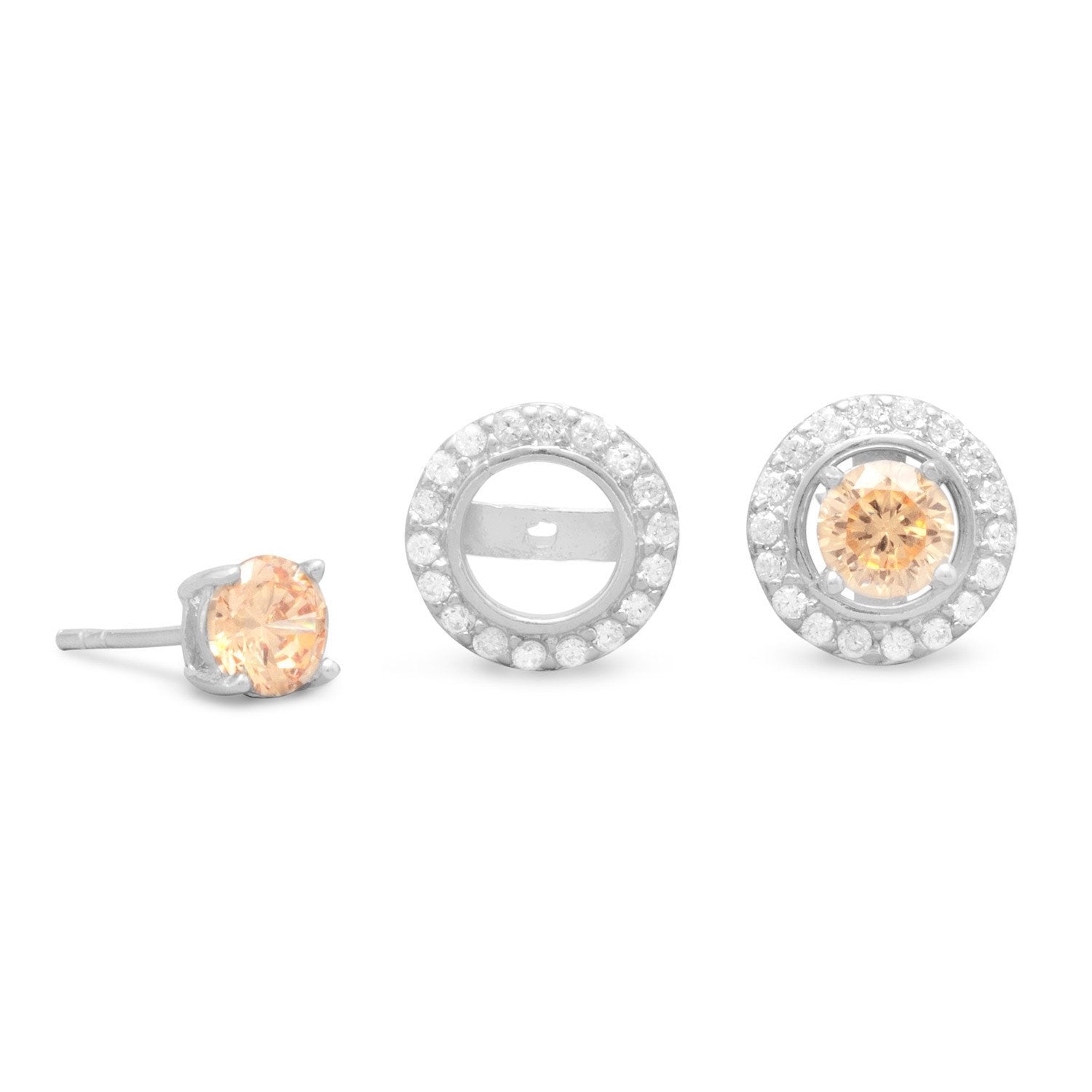 Rhodium Plated CZ Frame Earring Jackets. Pink CZ Stud Earrings Sold Separately. - Joyeria Lady