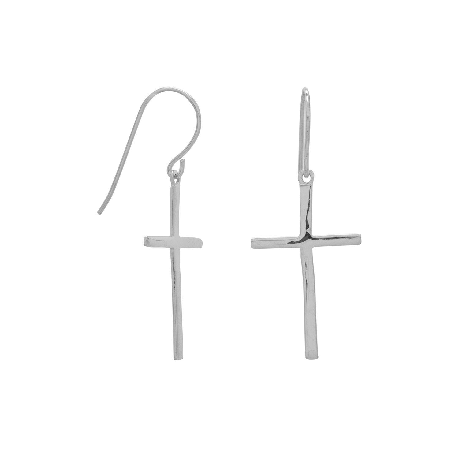 Rhodium Plated Polished Cross Drop Earrings - Joyeria Lady