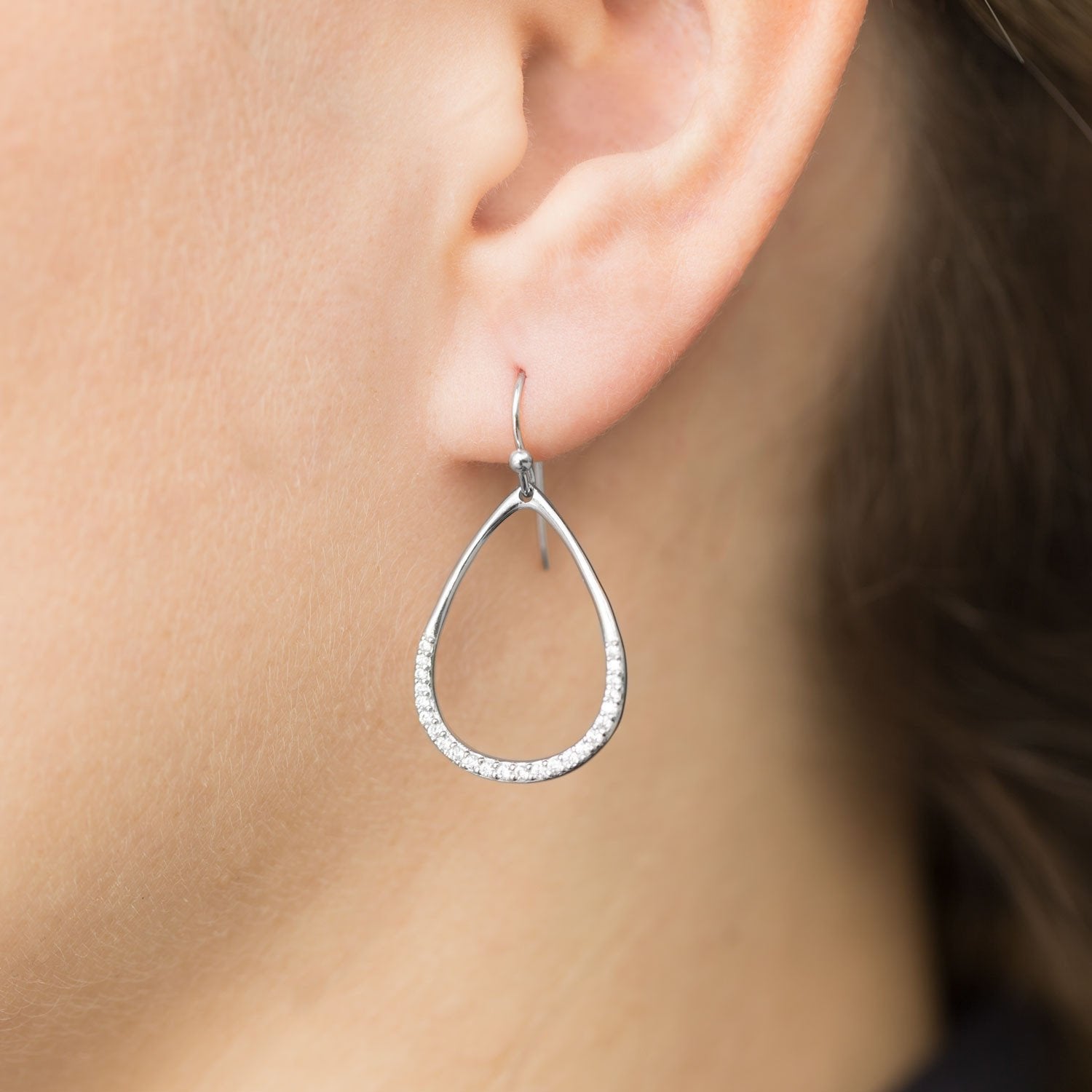Rhodium Plated CZ Pear Drop Earrings - Joyeria Lady