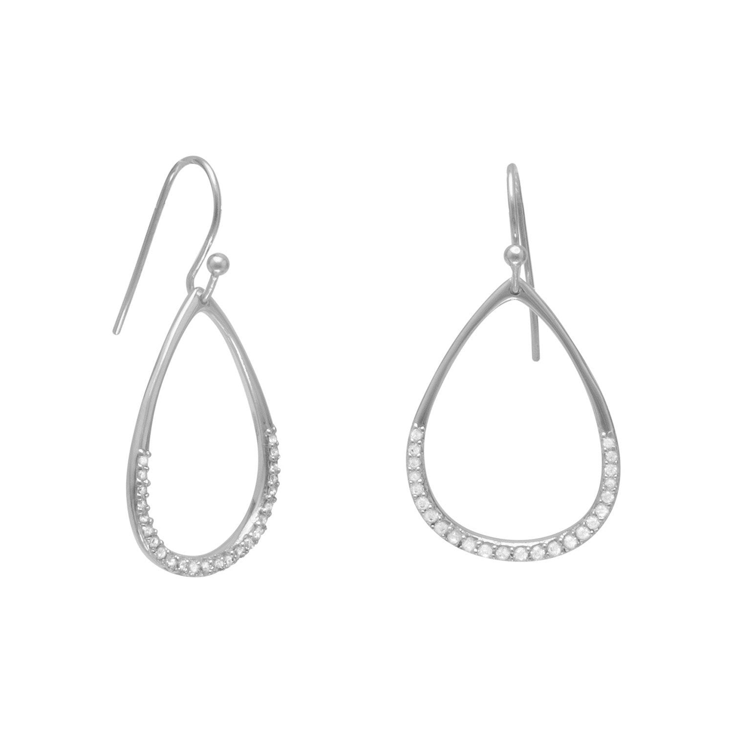 Rhodium Plated CZ Pear Drop Earrings - Joyeria Lady