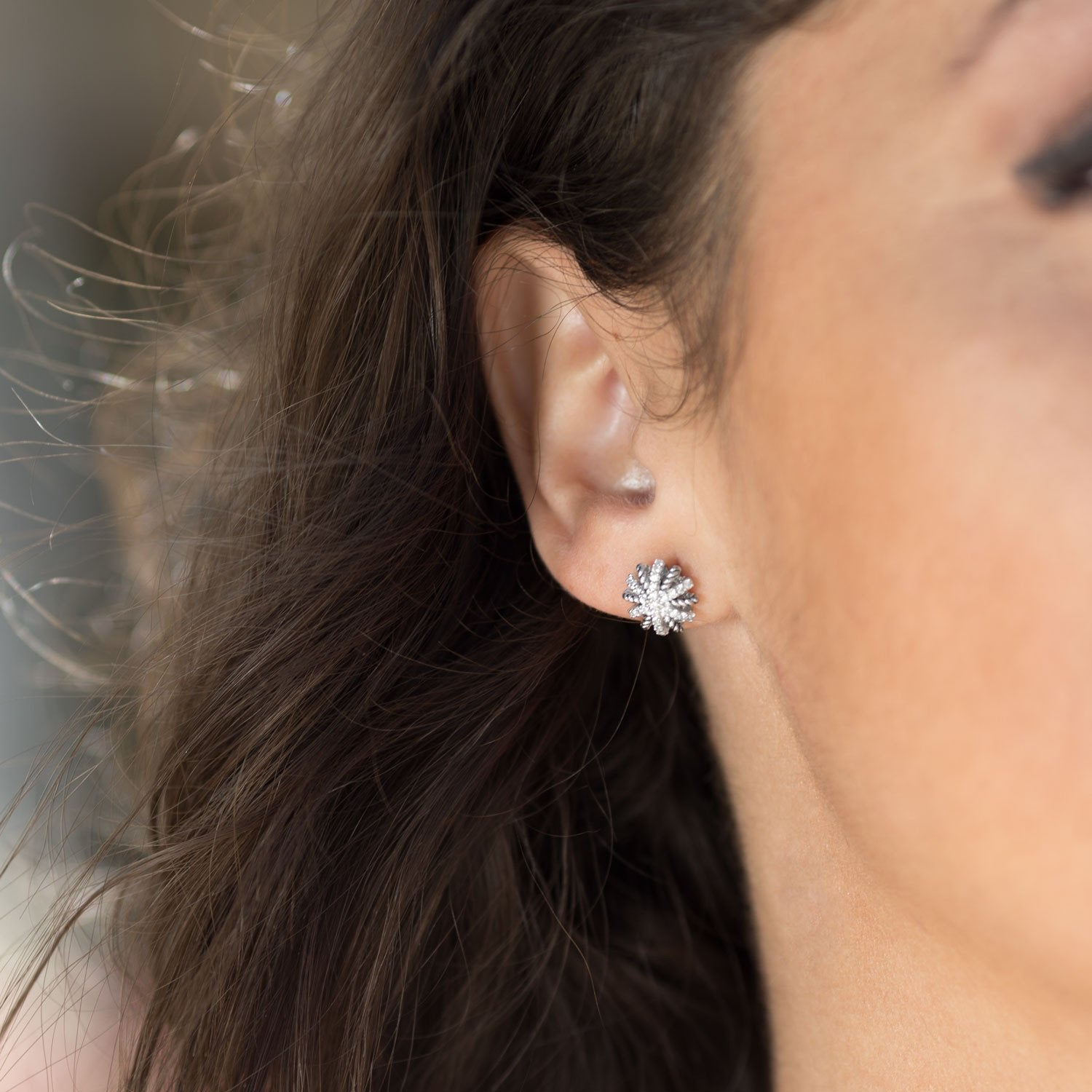 Domed CZ Starburst Earrings - Joyeria Lady