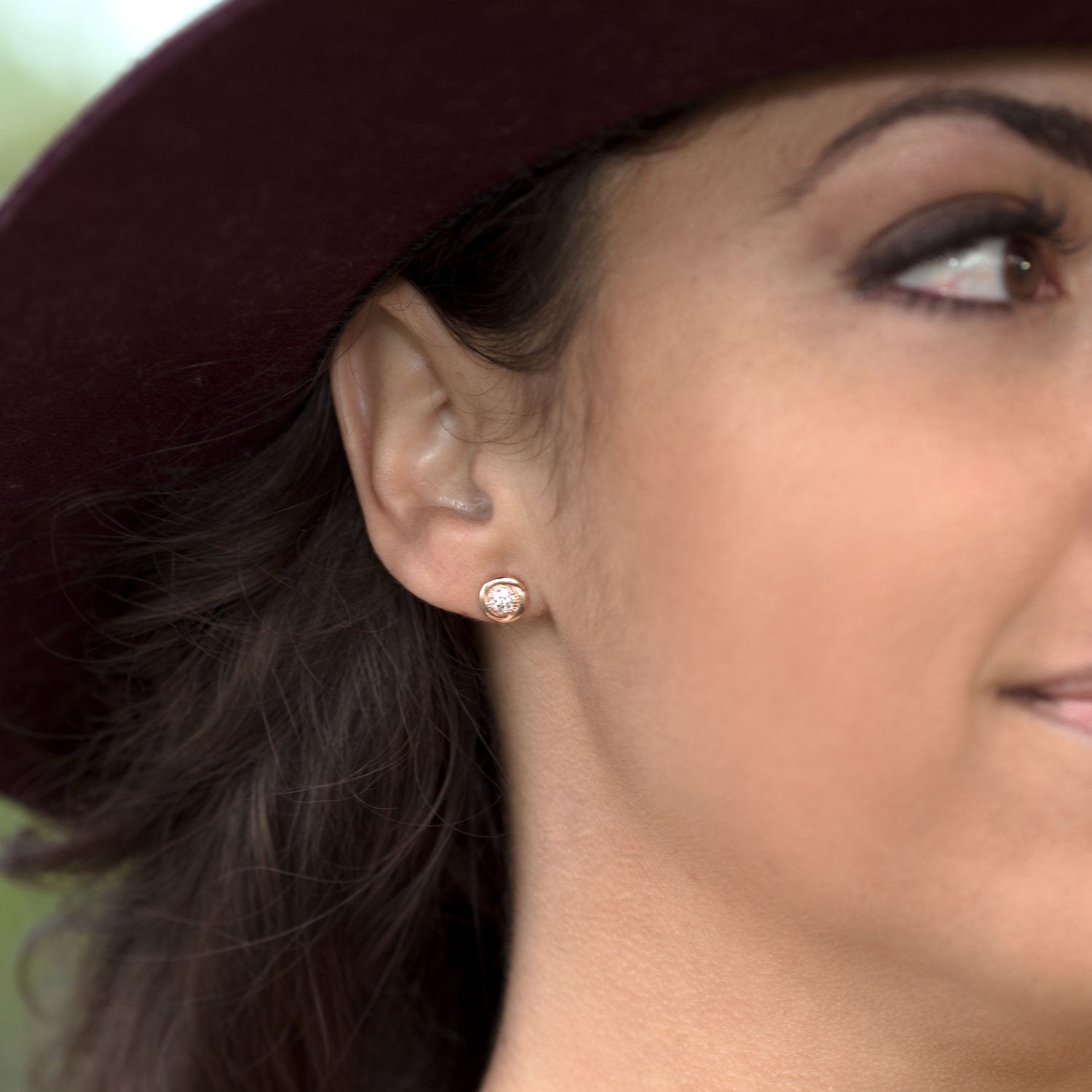 Round 14 Karat Rose Gold Plated CZ Stud Earrings - Joyeria Lady