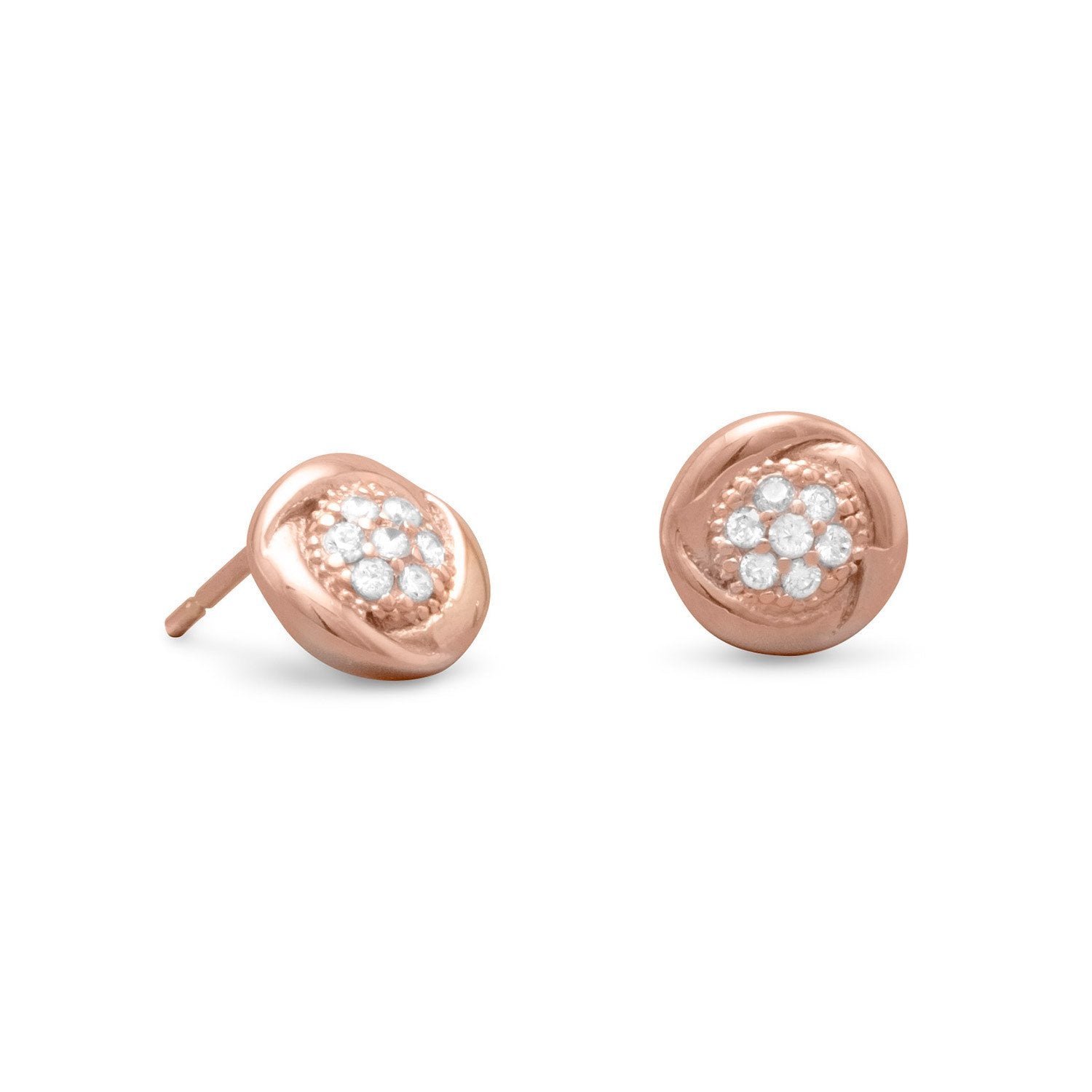 Round 14 Karat Rose Gold Plated CZ Stud Earrings - Joyeria Lady
