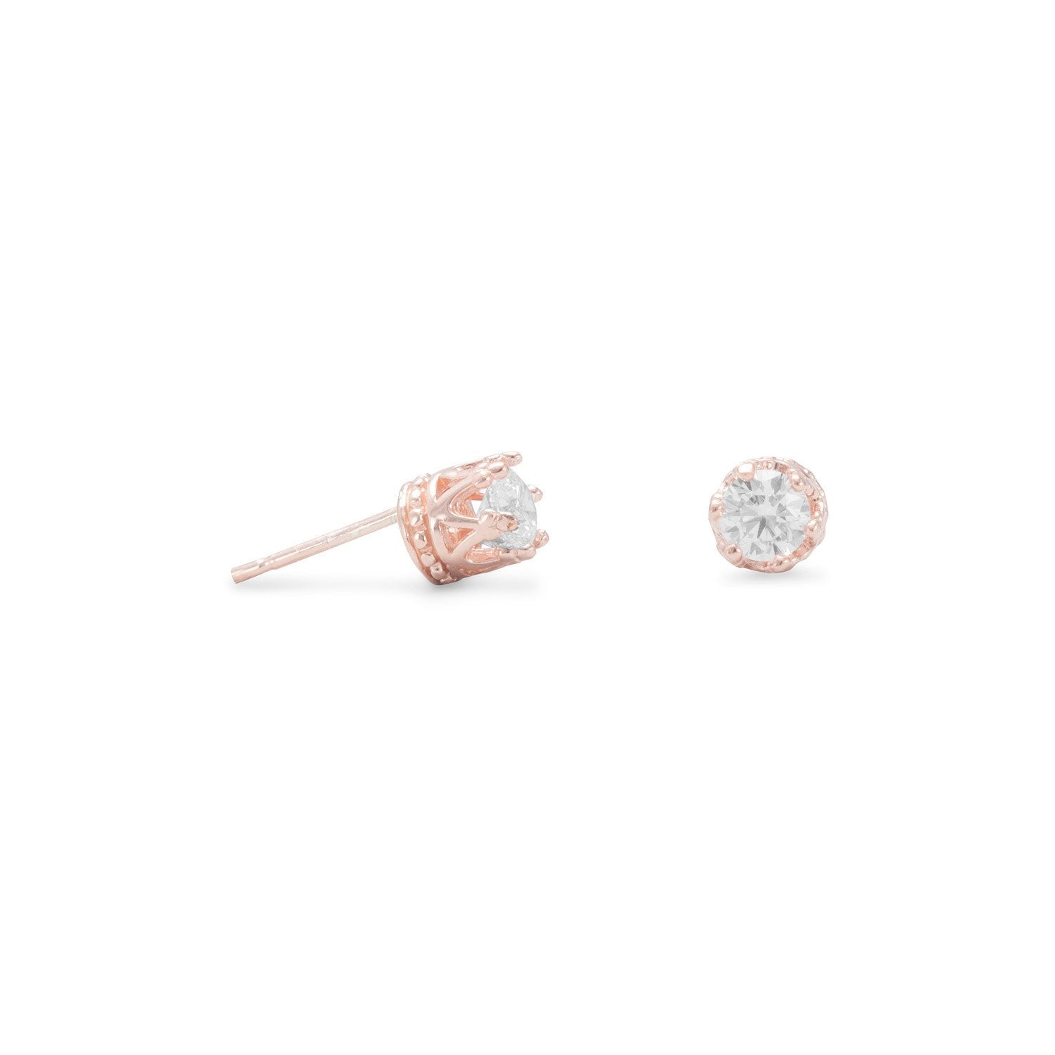 14 Karat Rose Gold Plated Crown Set CZ Earrings - Joyeria Lady