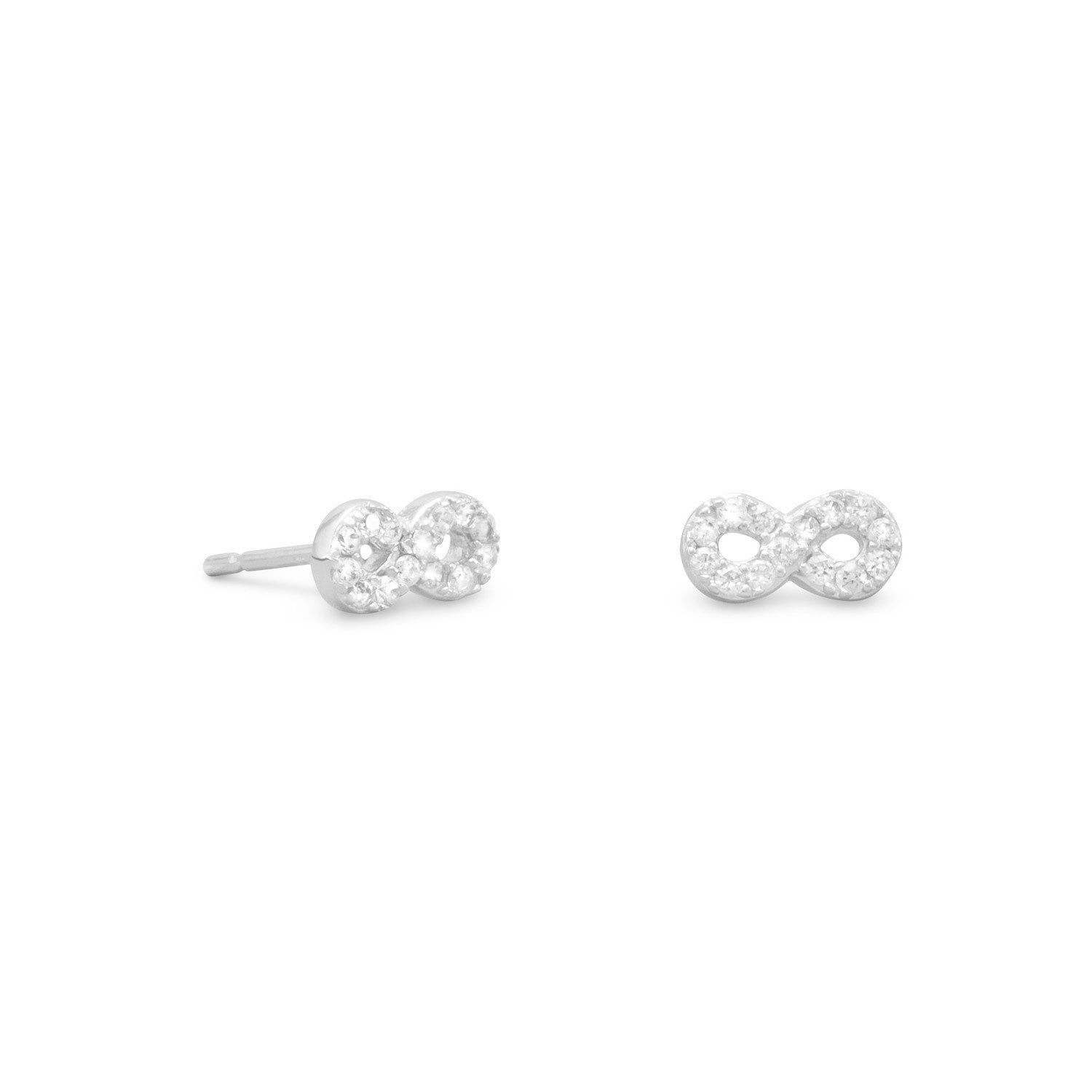 Rhodium Plated CZ Infinity Earrings - Joyeria Lady
