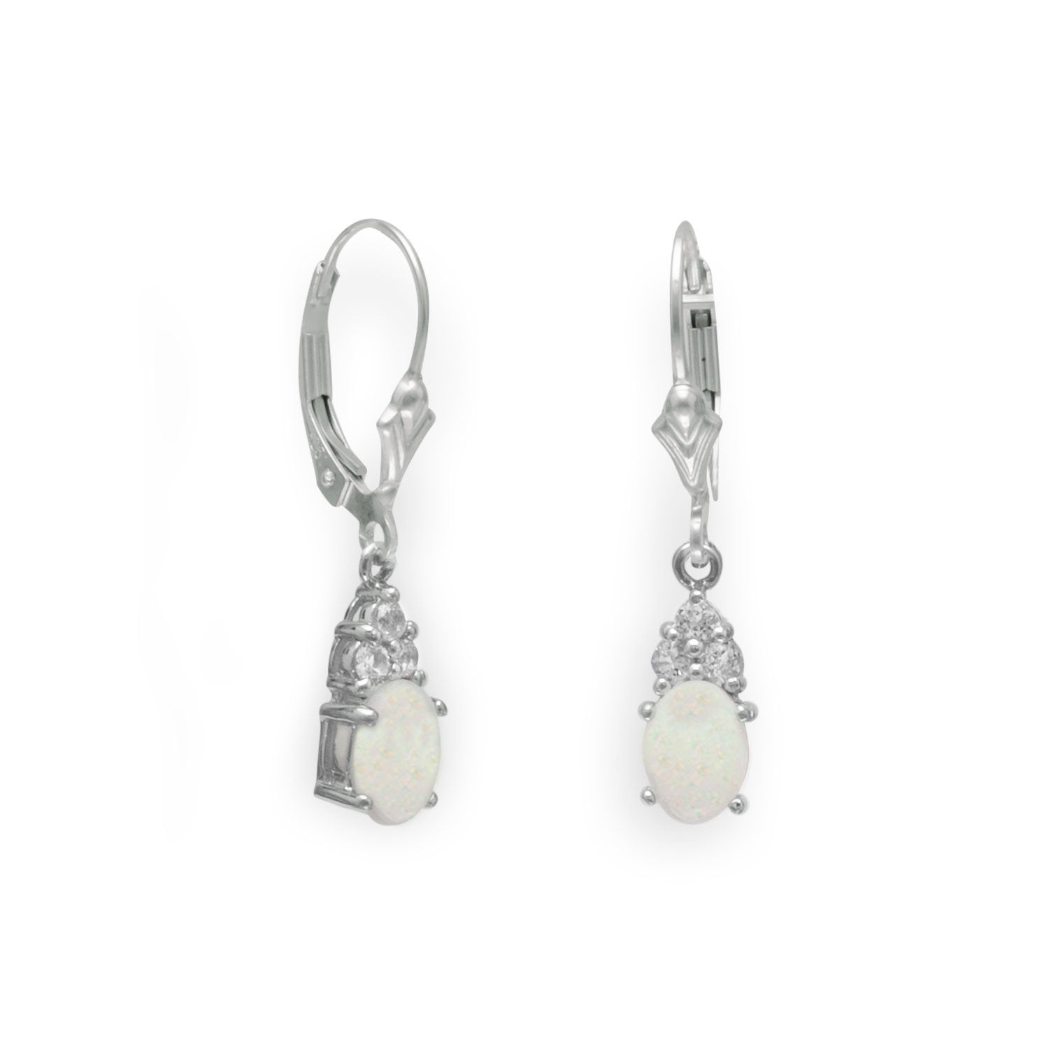 Rhodium Plated Australian Opal and White Topaz Earrings - Joyeria Lady