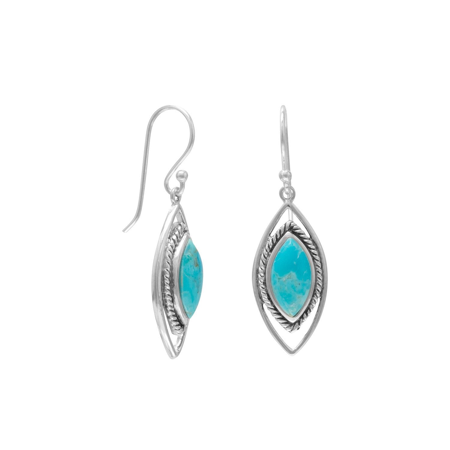Oxidized Marquise Reconstituted Turquoise Earrings - Joyeria Lady
