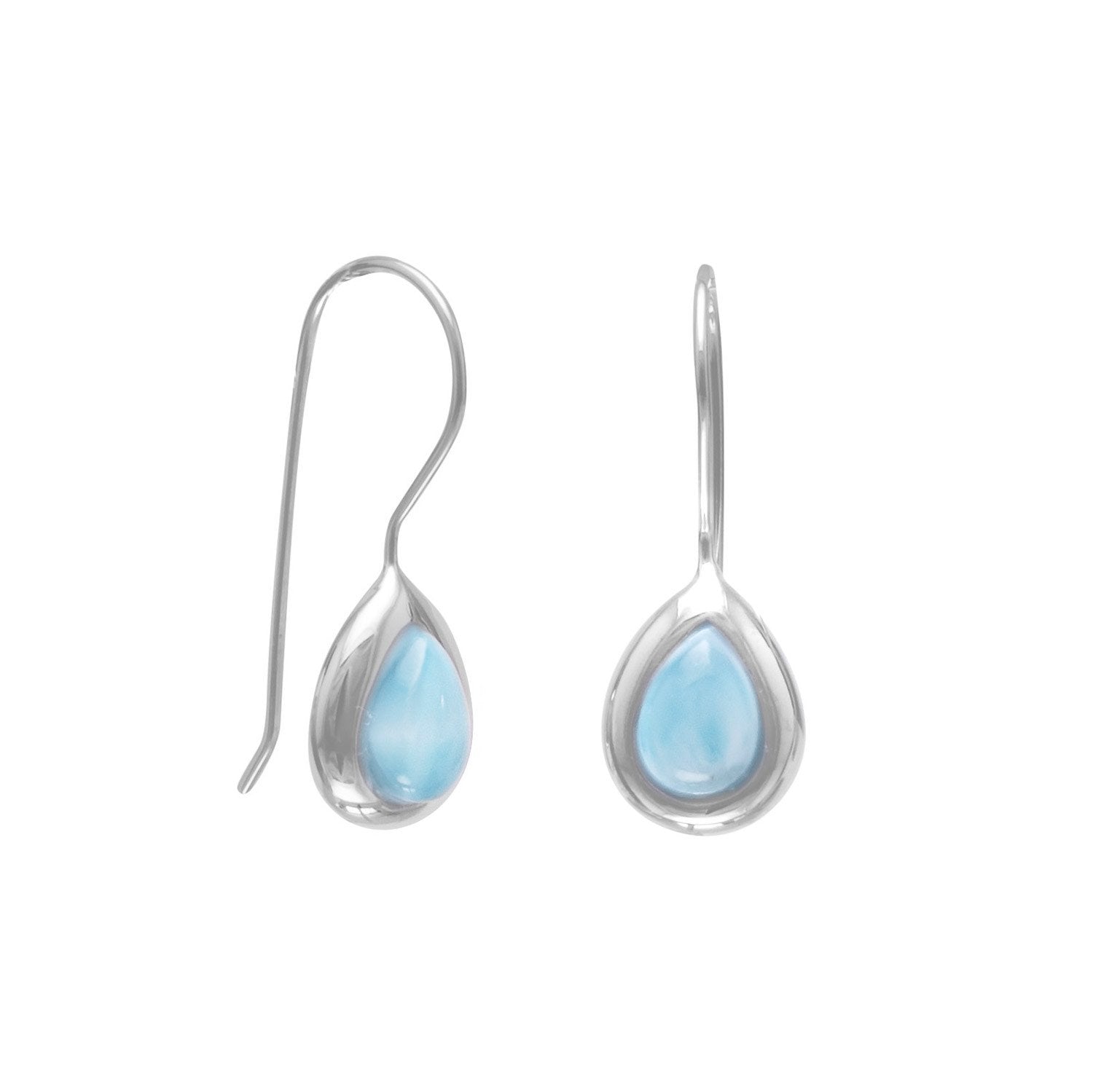 Rhodium Plated Pear Shape Larimar Earrings - Joyeria Lady