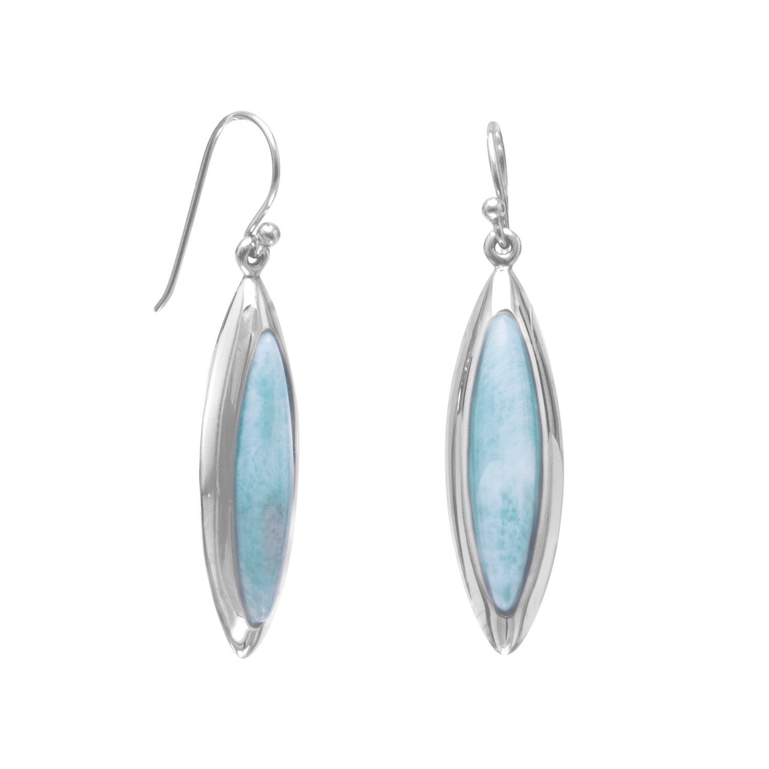 Rhodium Plated Marquise Larimar Earrings - Joyeria Lady
