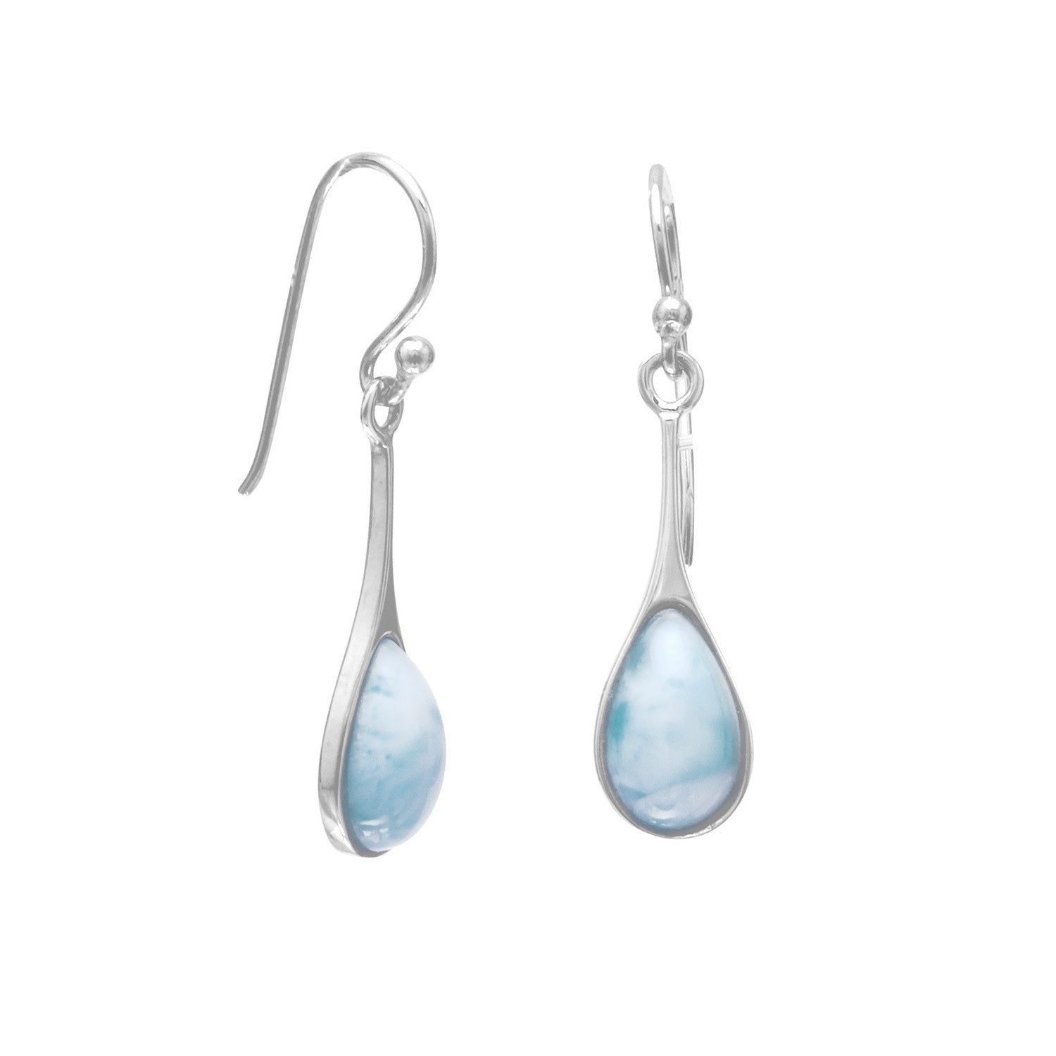 Rhodium Plated Pear Drop Larimar Earrings - Joyeria Lady
