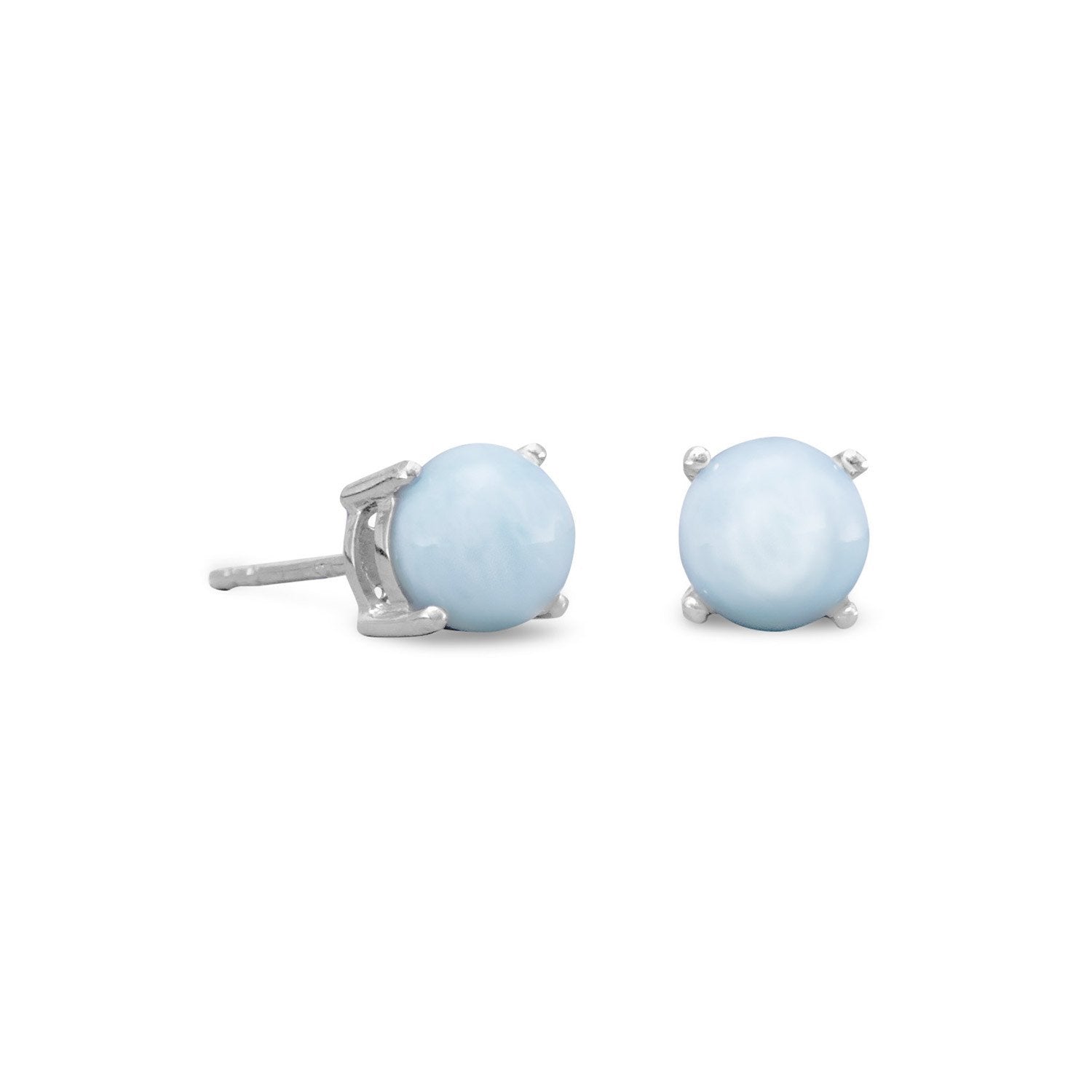 Rhodium Plated Larimar Stud Earrings - Joyeria Lady