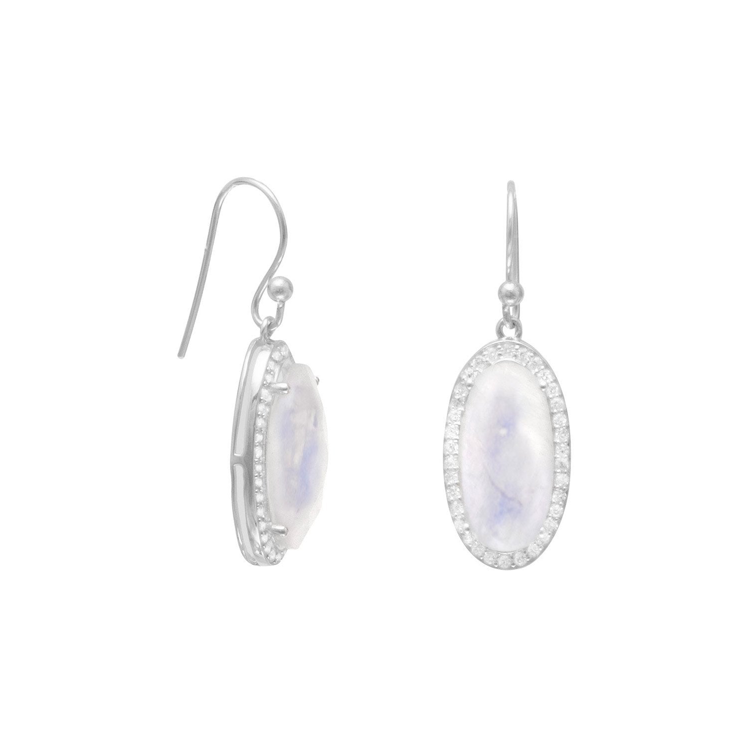 Oblong Rainbow Moonstone Earrings with CZ Edge - Joyeria Lady