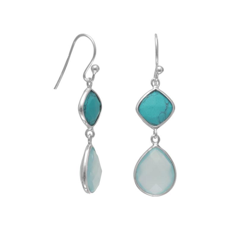 Stabilized Turquoise and Sea Green Chalcedony Drop Earrings - Joyeria Lady