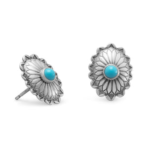 Oxidized Turquoise Concho Stud Earrings - Joyeria Lady