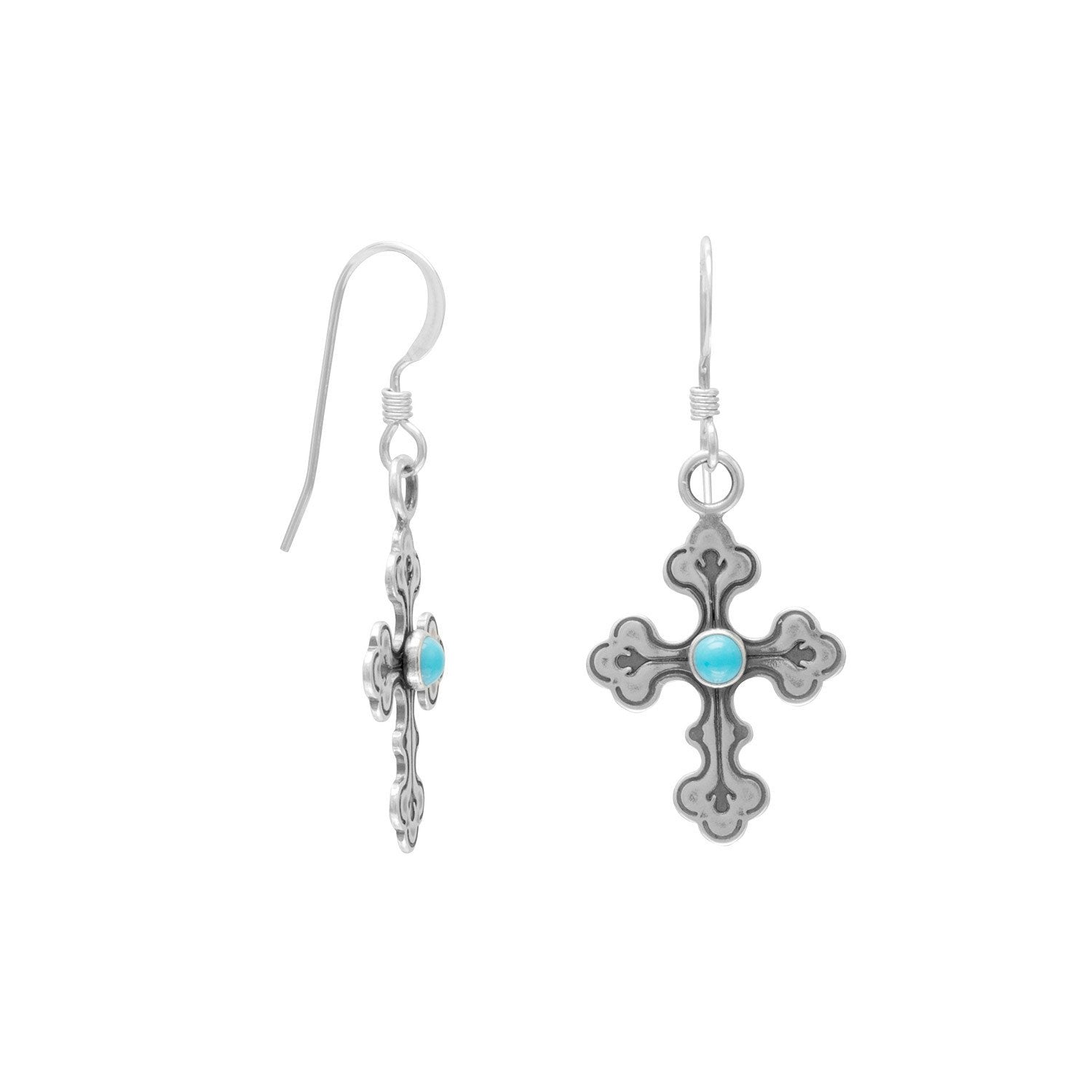 Oxidized Cross Earrings with Turquoise Center - Joyeria Lady