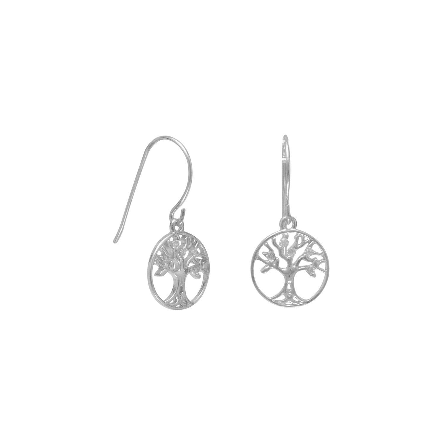 Rhodium Plated CZ Tree of Life Earrings - Joyeria Lady