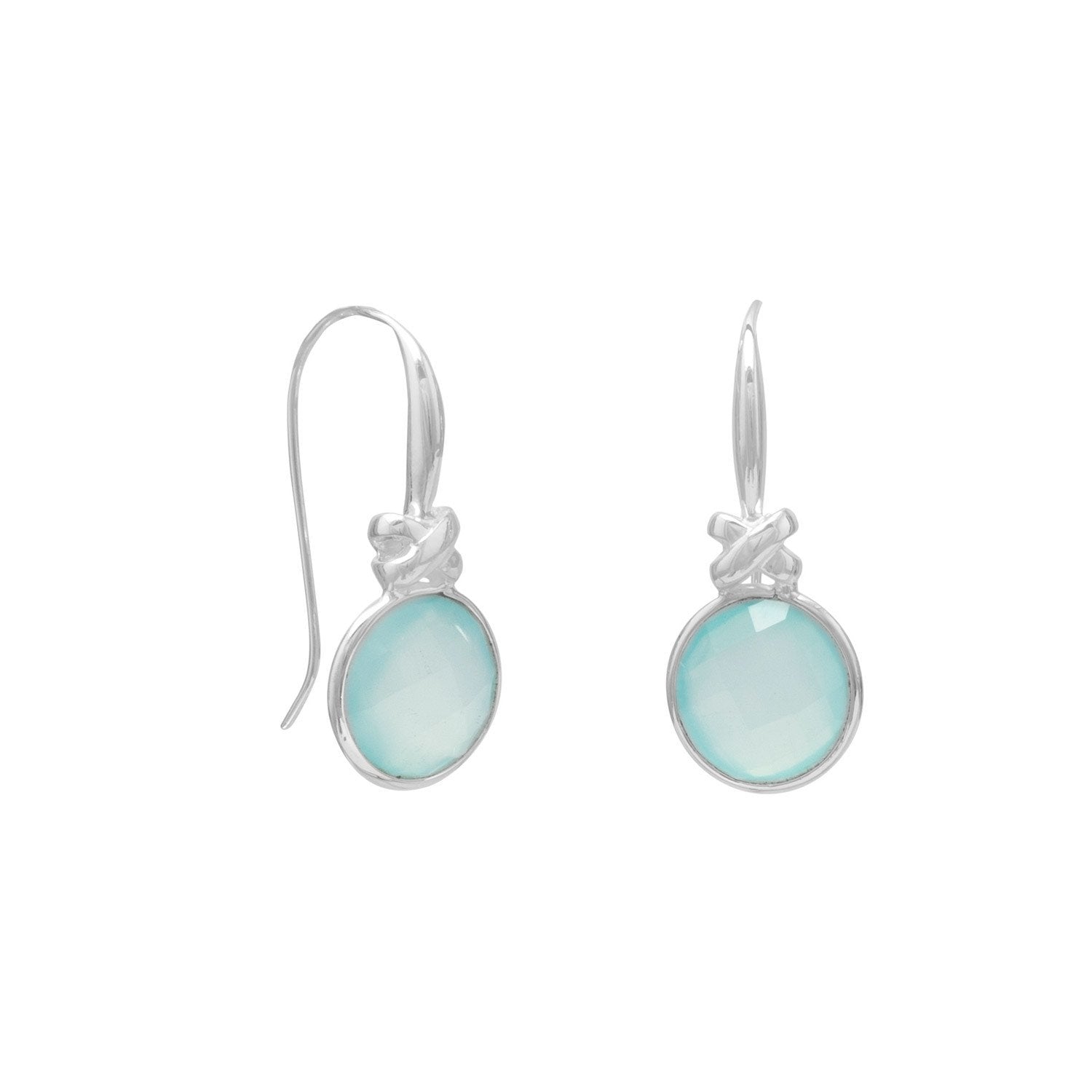 Faceted Sea Green Chalcedony Earrings with "X" Design - Joyeria Lady