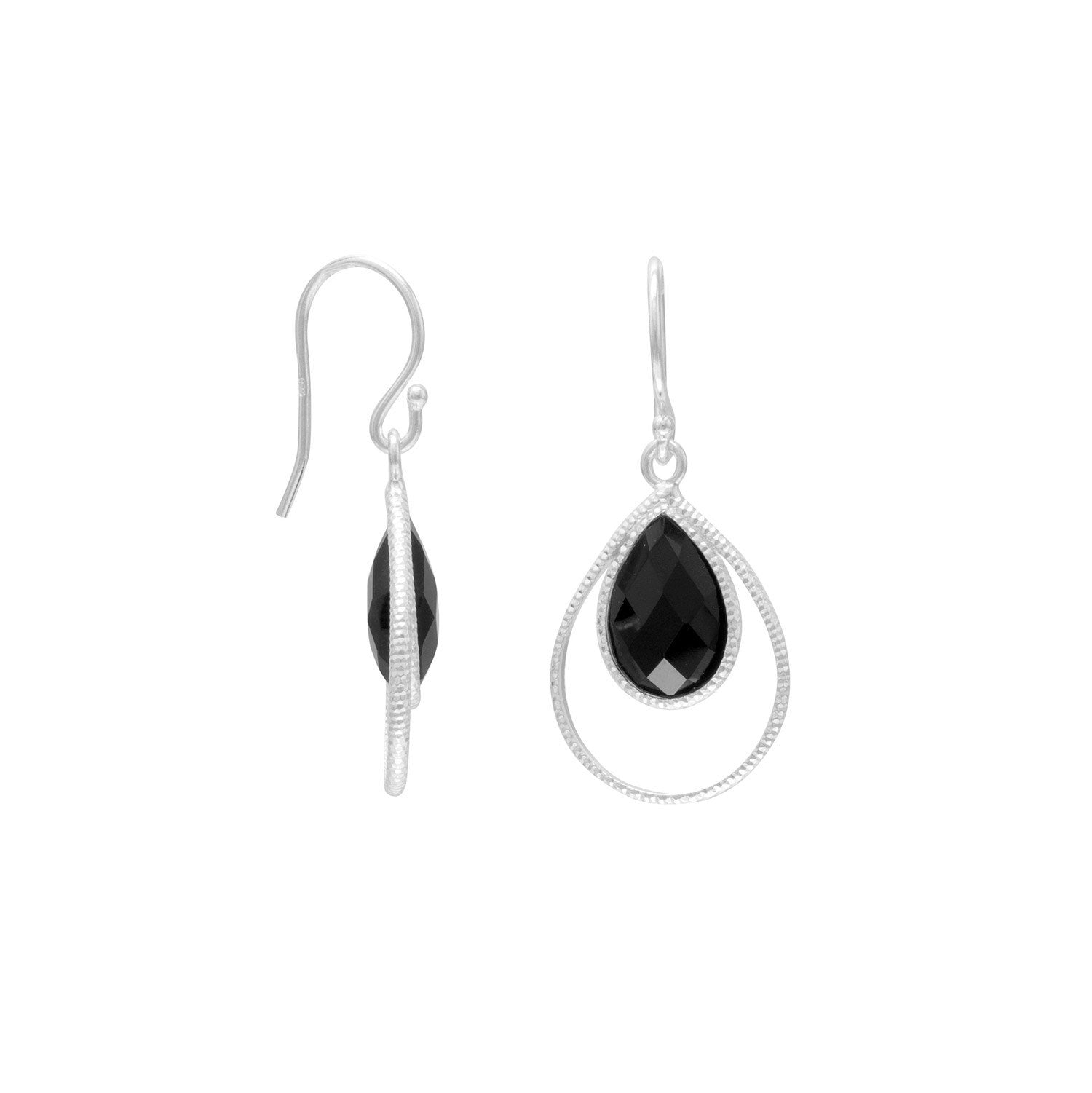 Black Onyx Textured Pear Drop Earrings - Joyeria Lady