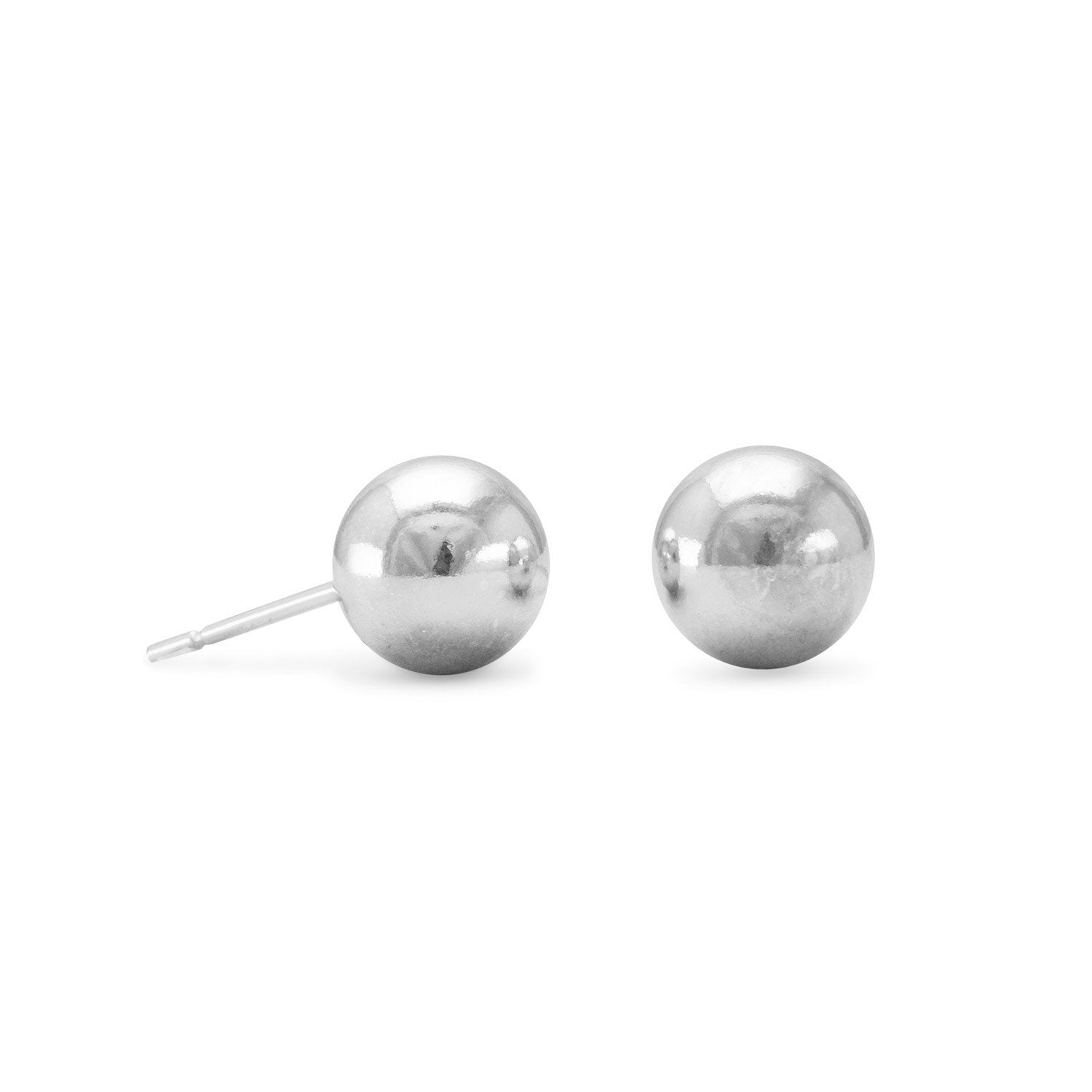 Rhodium Plated 8mm Ball Stud Earrings - Joyeria Lady