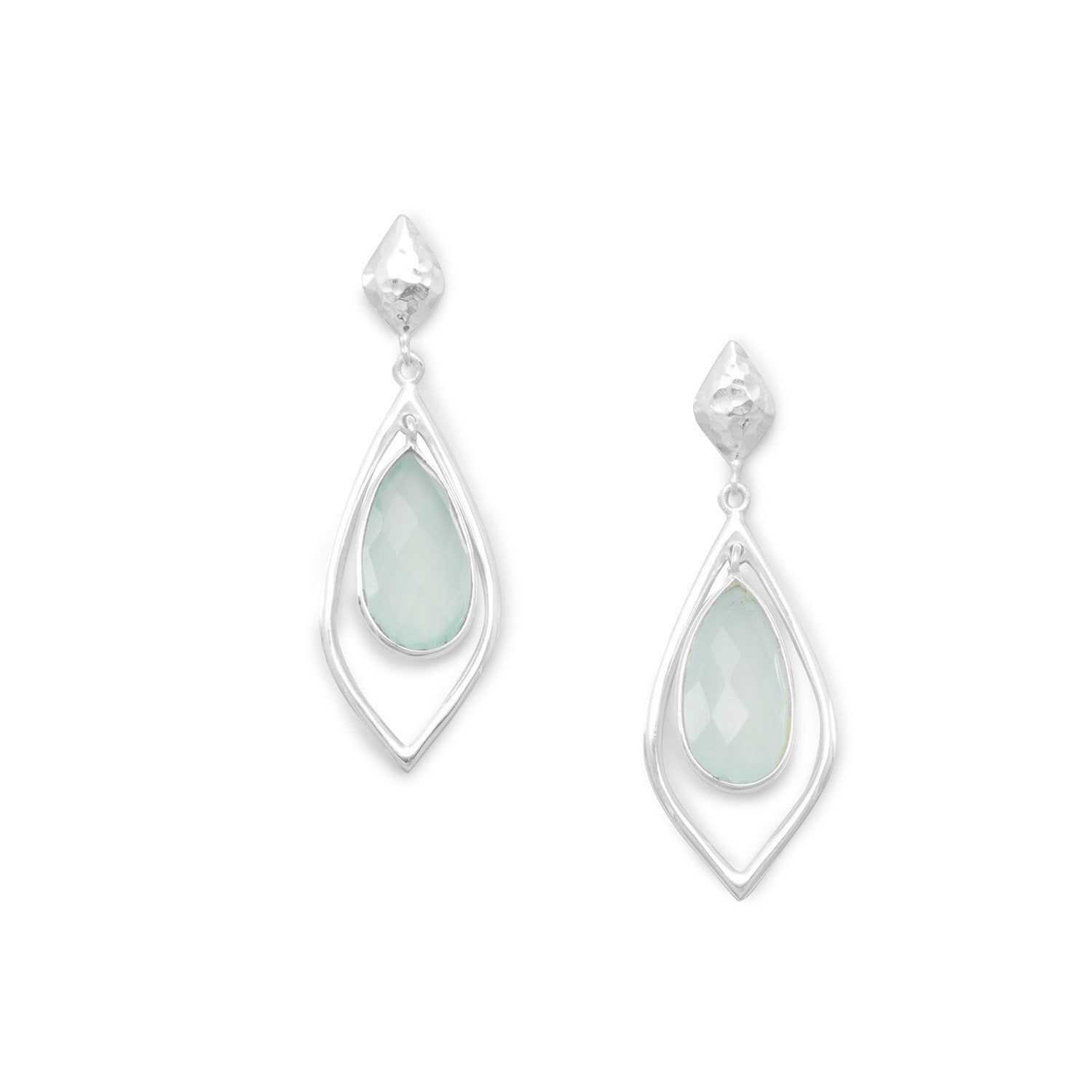 Faceted Green Chalcedony Drop Earrings - Joyeria Lady