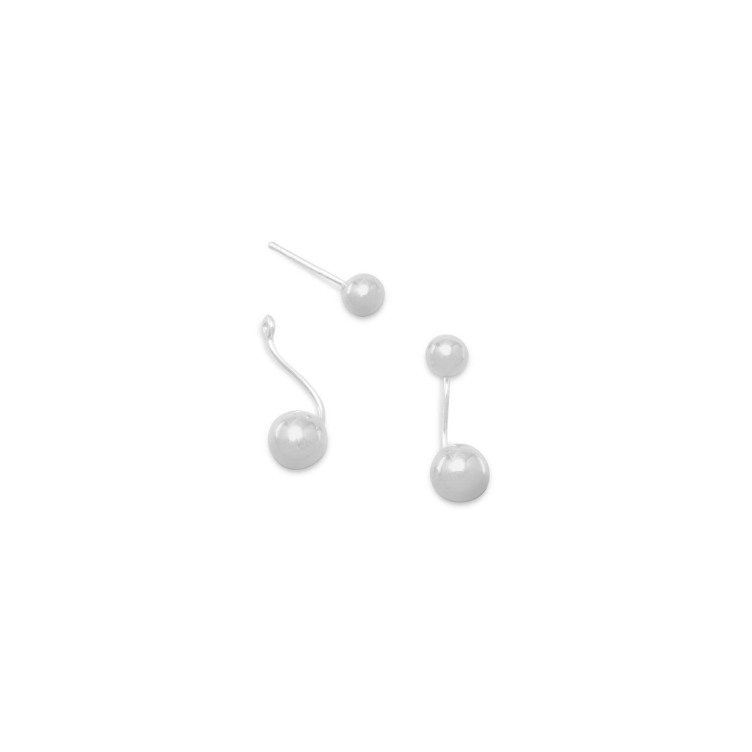 Polished 2 Bead Front Back Earrings - Joyeria Lady