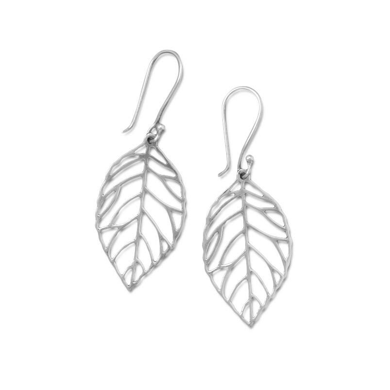 Oxidized Cut Out Leaf Drop Earrings - Joyeria Lady