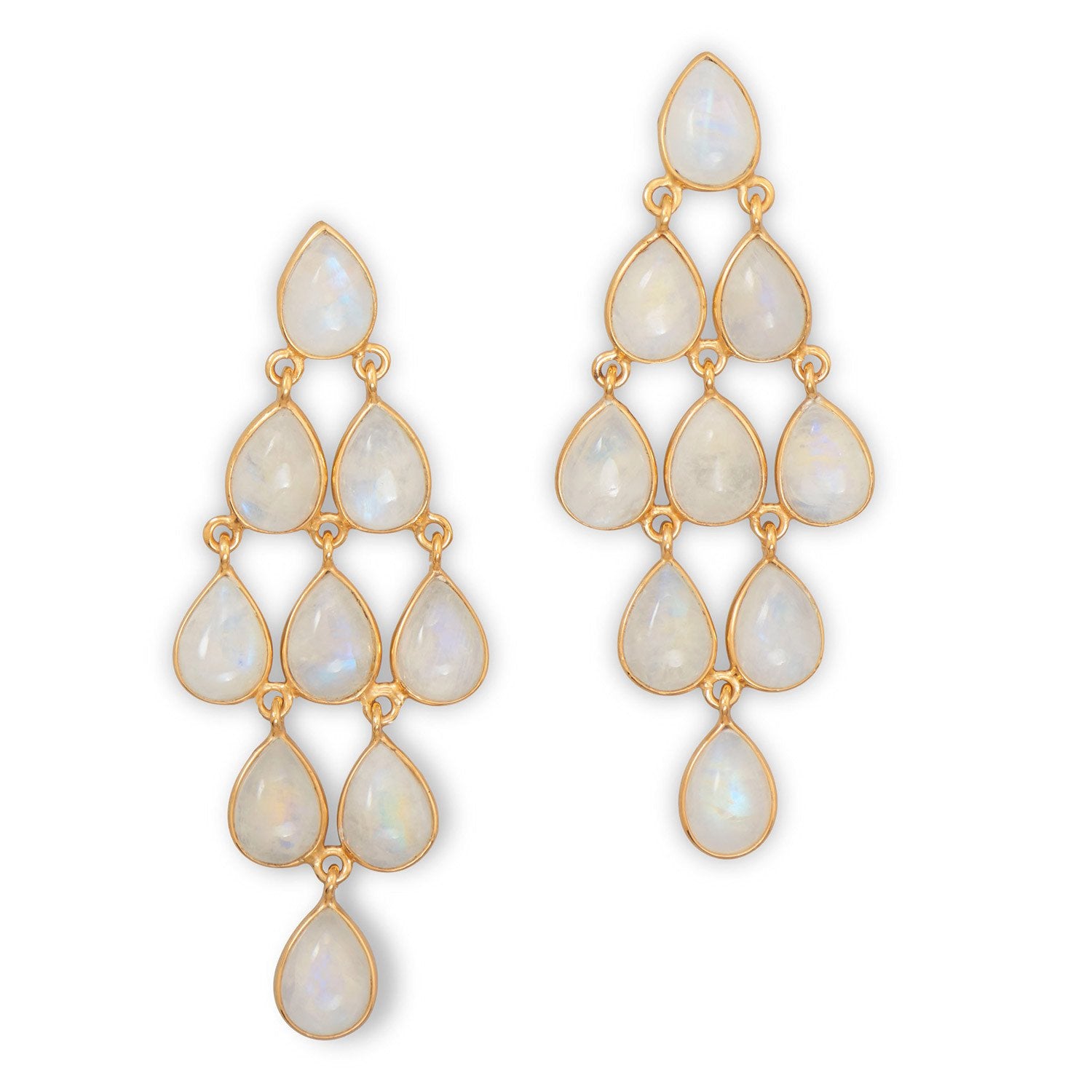 14 Karat Gold Plated Rainbow Moonstone Chandelier Earrings - Joyeria Lady