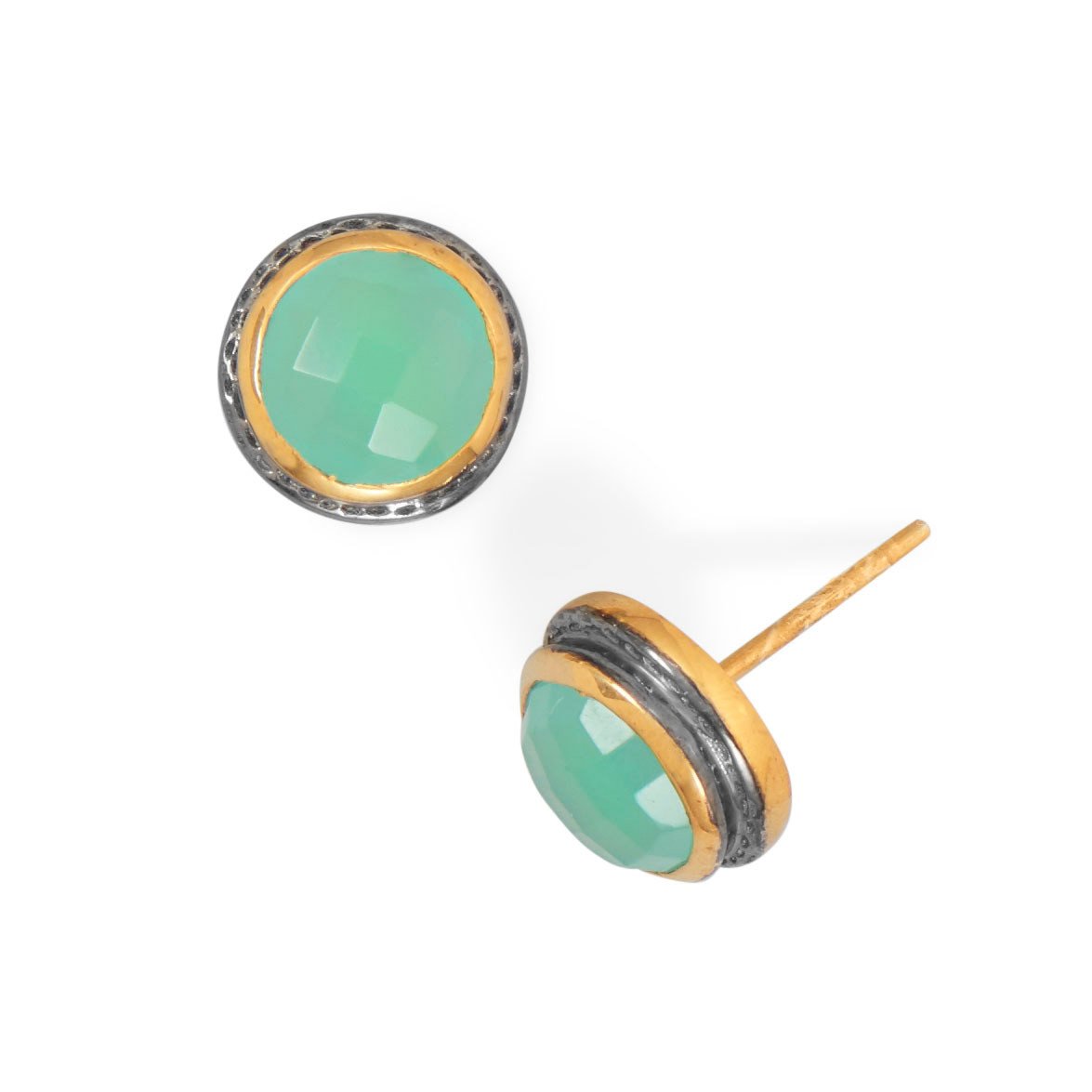 Two Tone Chalcedony Stud Earrings - Joyeria Lady