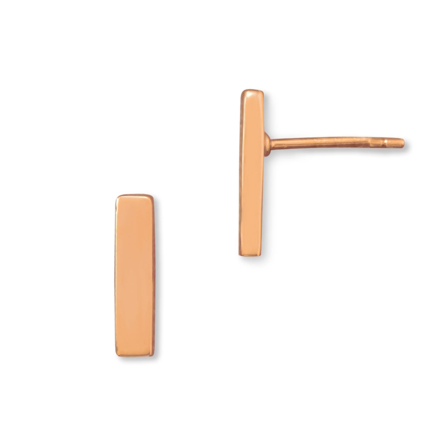 14 Karat Rose Gold Plated Bar Stud Earrings - Joyeria Lady