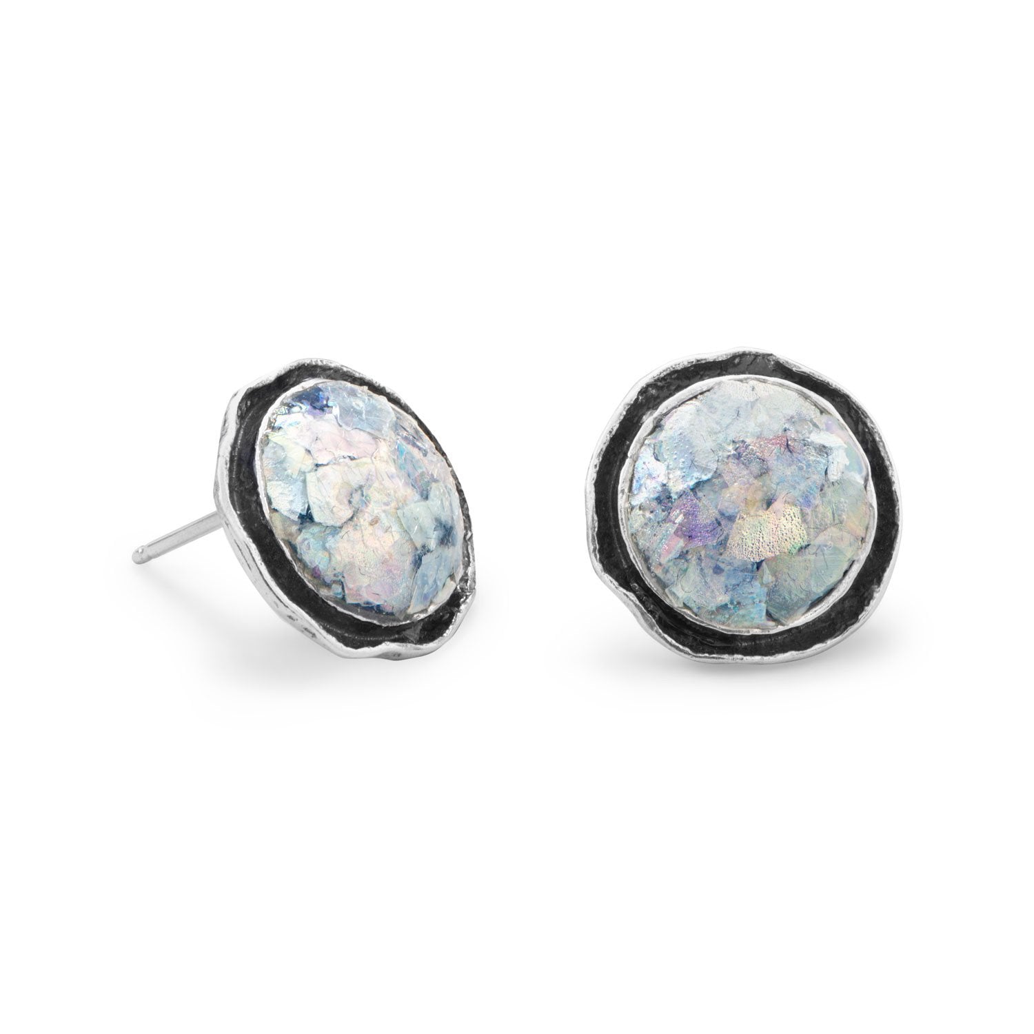 Round Oxidized Edge Roman Glass Earrings - Joyeria Lady