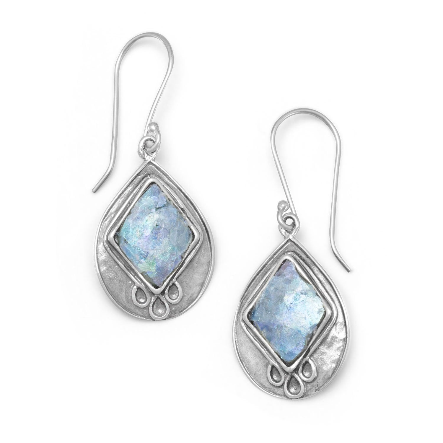 Textured Pear Ancient Roman Glass Earrings - Joyeria Lady