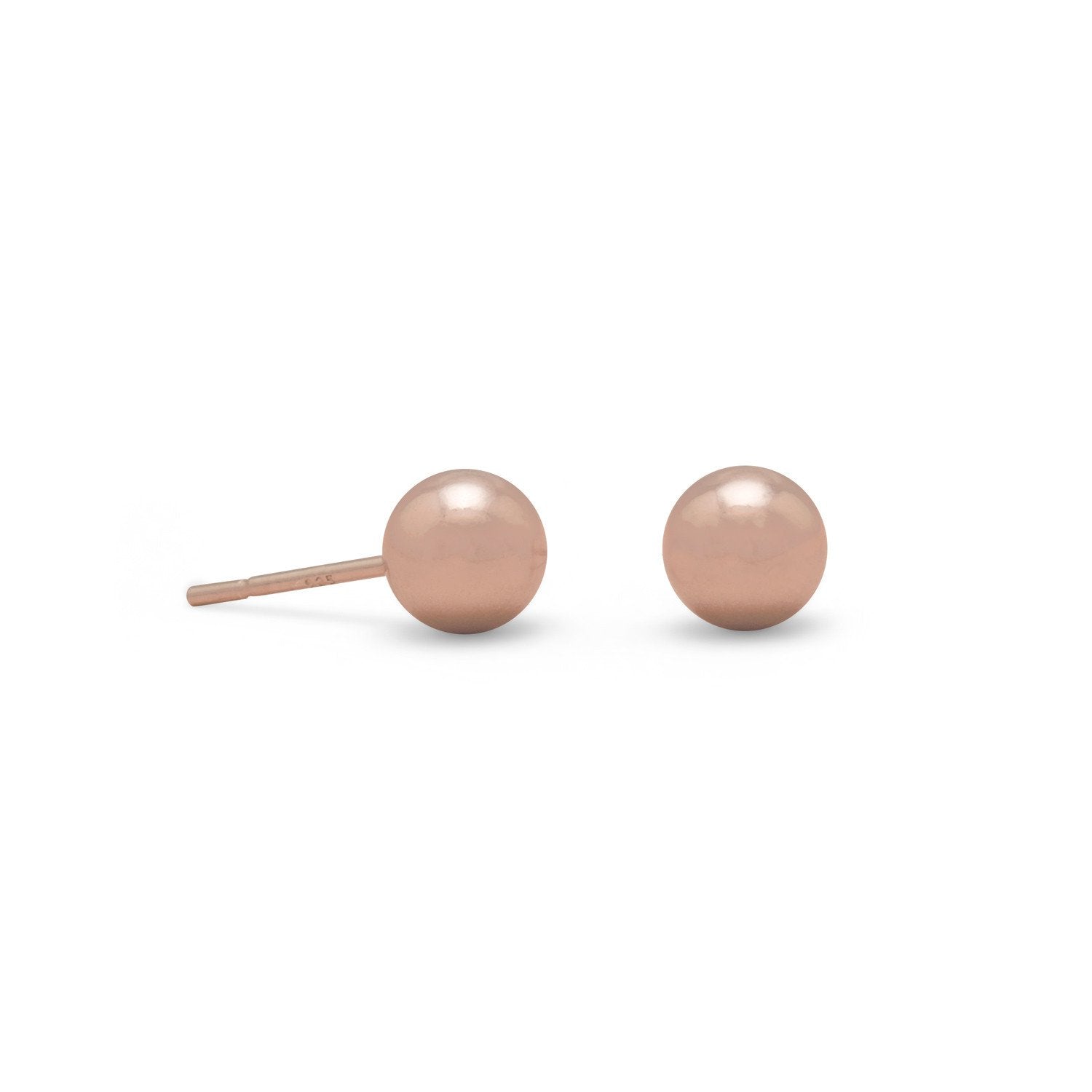 14 Karat Rose Gold Plated 6mm Ball Stud Earrings - Joyeria Lady