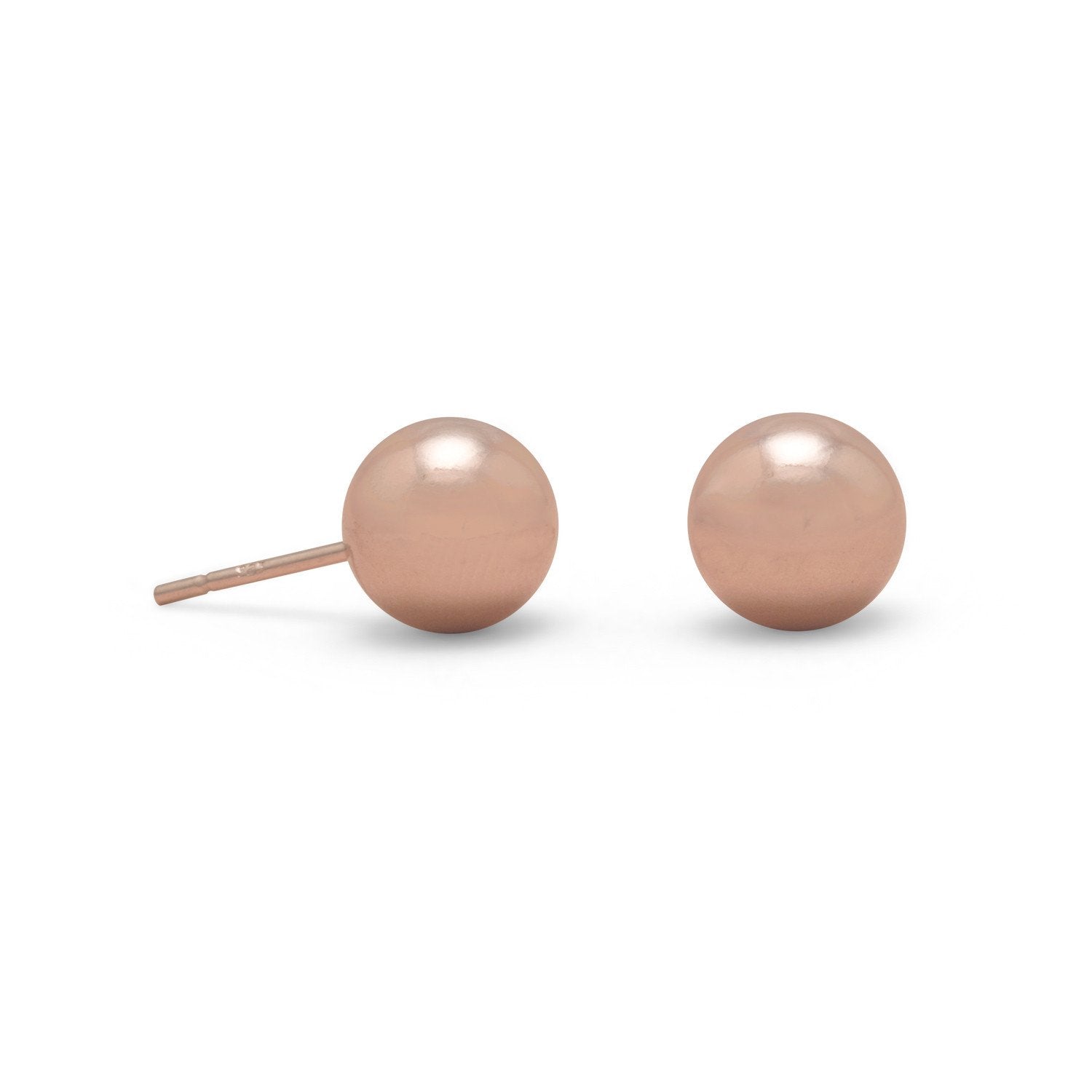 14 Karat Rose Gold Plated 8mm Ball Stud Earrings - Joyeria Lady